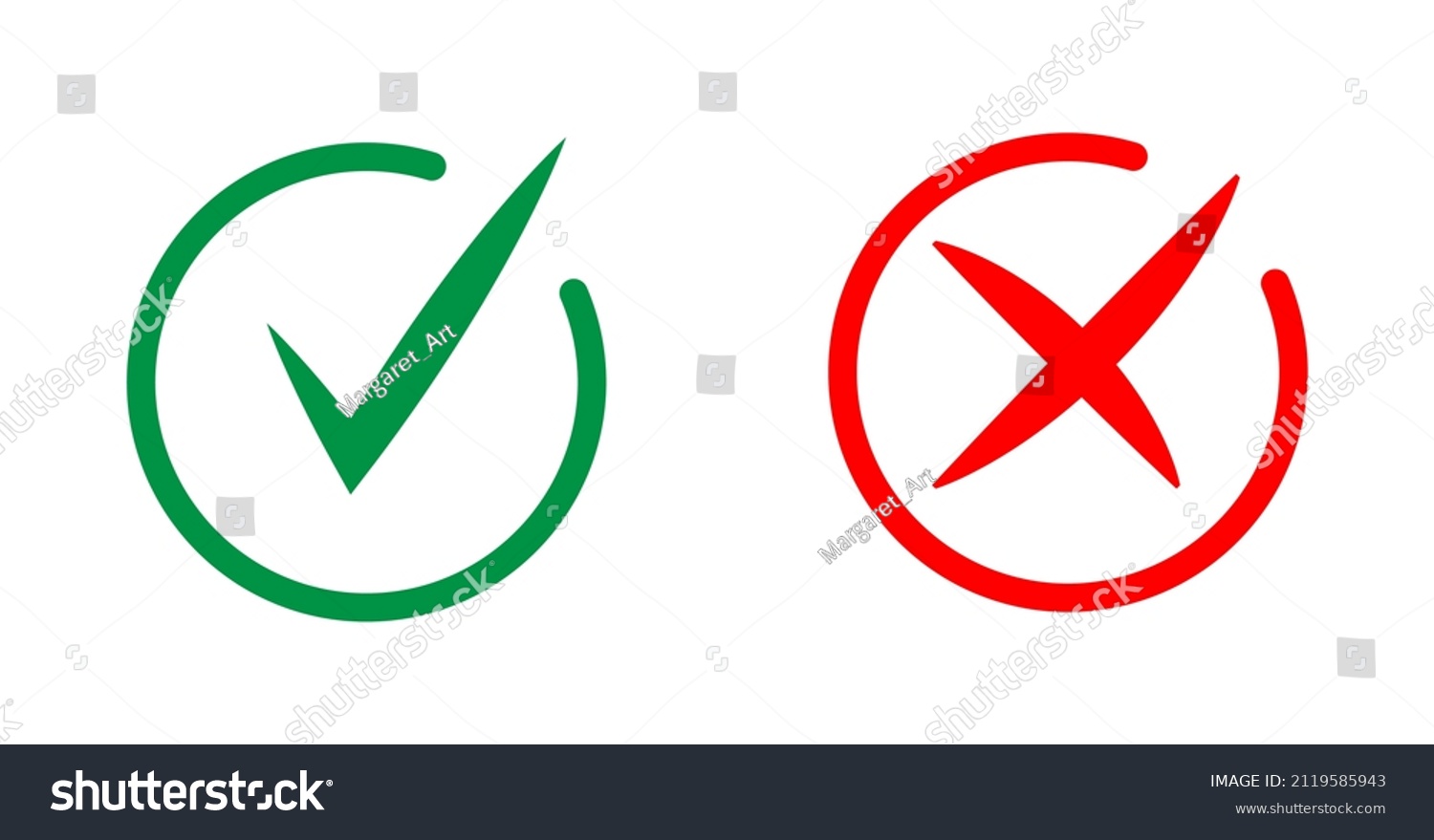 Green Check Mark Red Cross Icon Stock Vector (Royalty Free) 2119585943