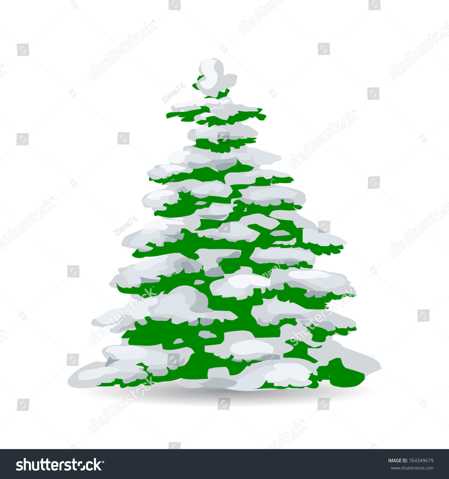 Green Christmas Tree Covered Snow Cartoon Stock Vector Royalty Free