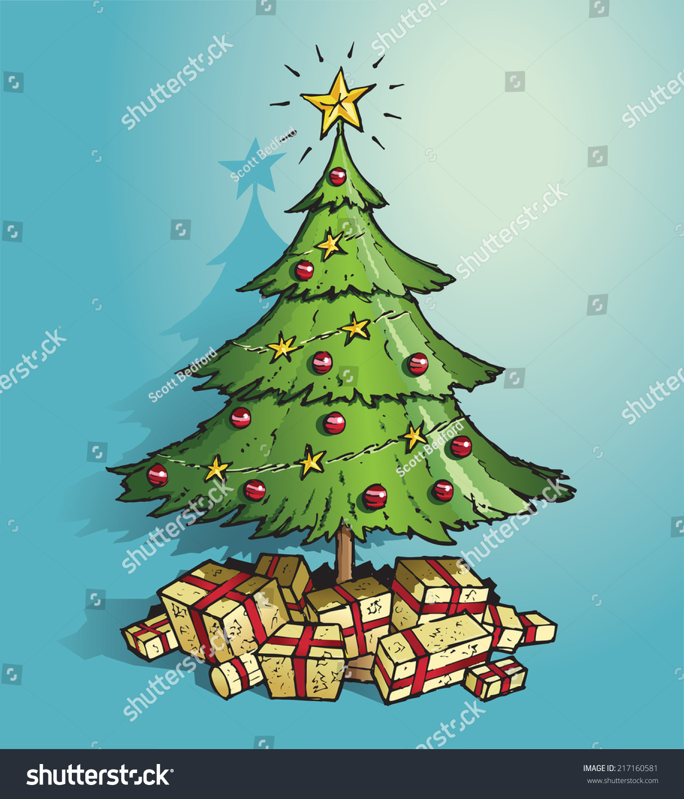green christmas tree decorated in gold stars red baubles and with lots of gold wrapped - Red White Green Christmas Tree Decorations green christmas tree decorated in gold stars red baubles and with lots of gold wrapped - Red White Green Christmas Tree Decorations