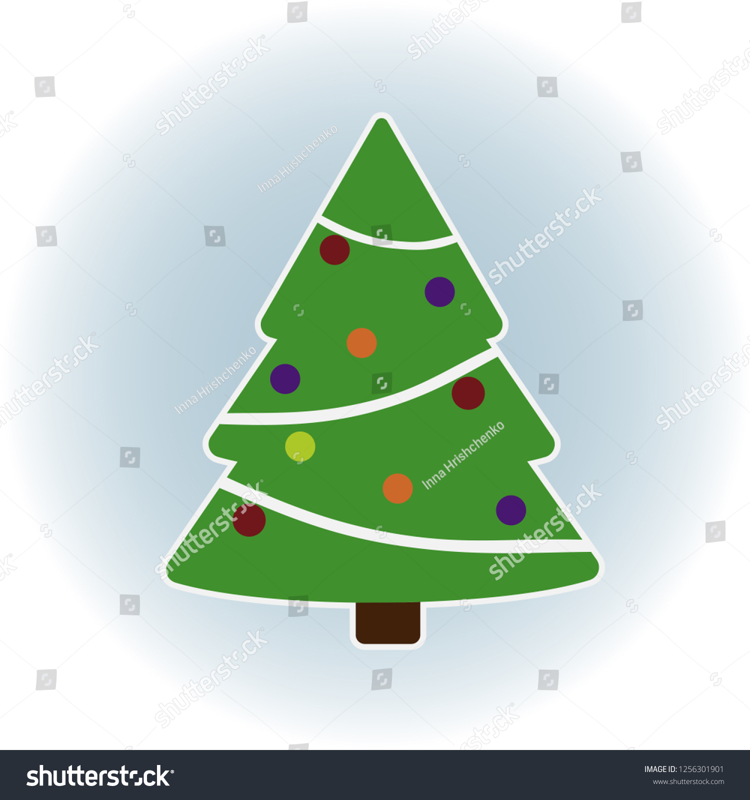 Green Christmas Tree Toys Illustration Print Stock Vector Royalty Free 1256301901
