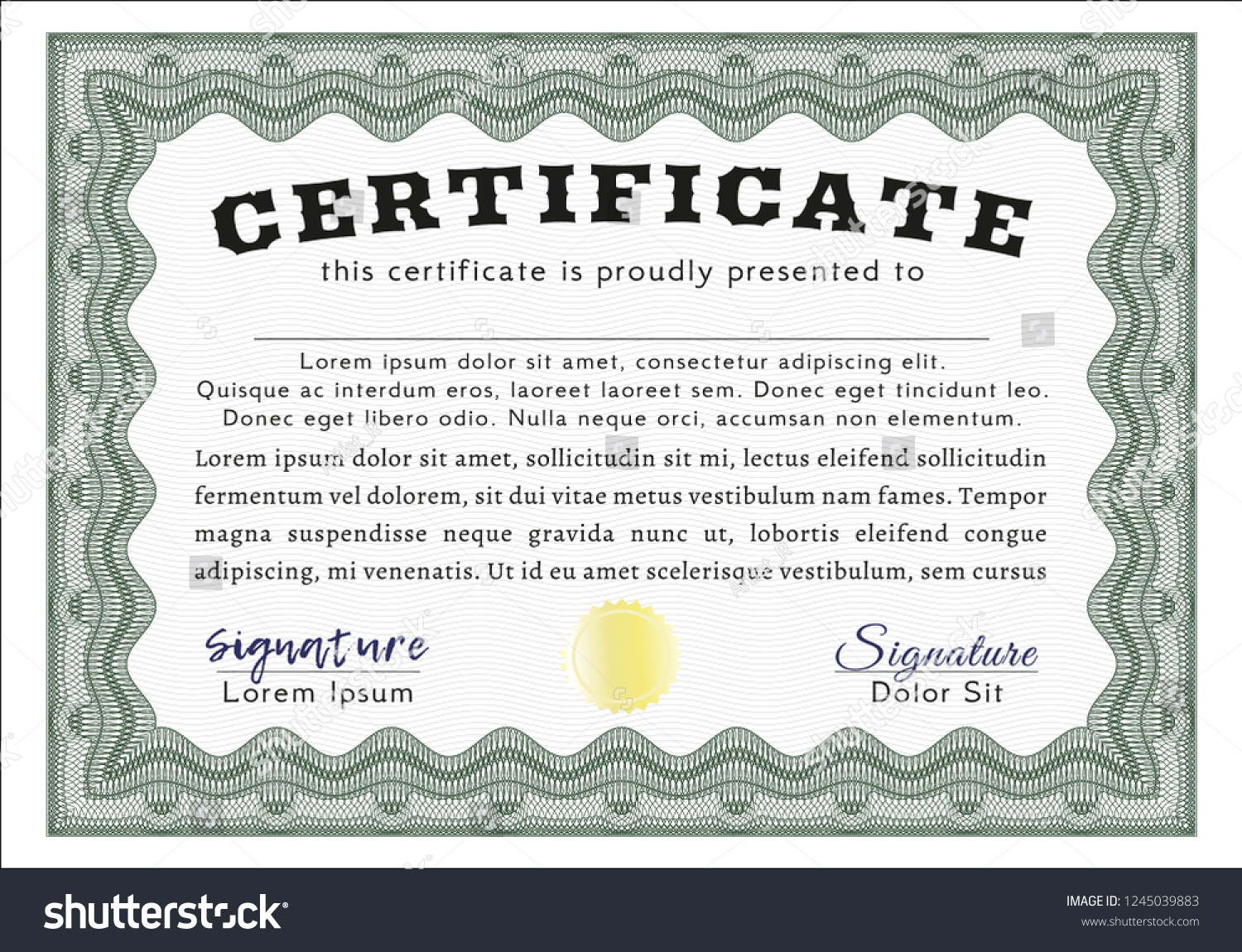 Green Classic Certificate Template Money Style Stock Vector (Royalty ...