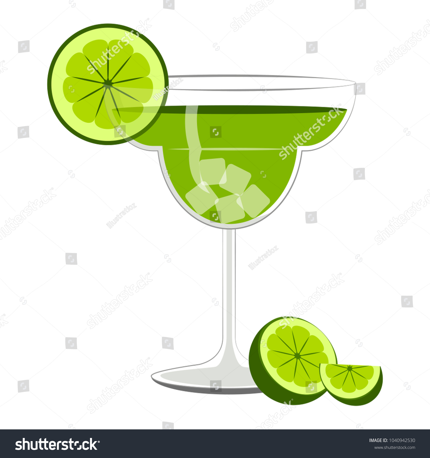 green margarita cocktail with lime slices clip art preview