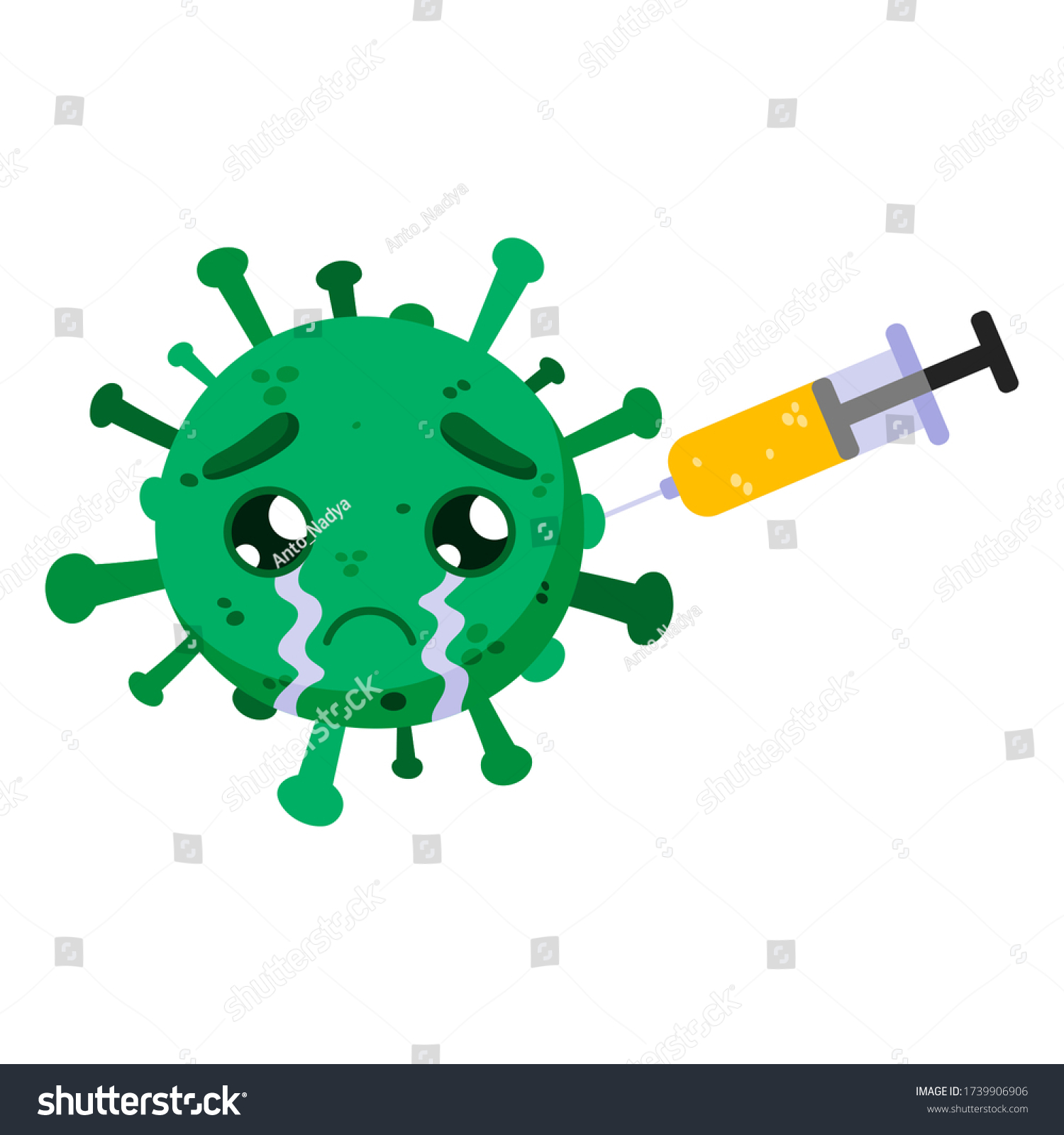 Green Coronavirus Vaccine Funny Cartoon Character Stock Vector Royalty Free 1739906906