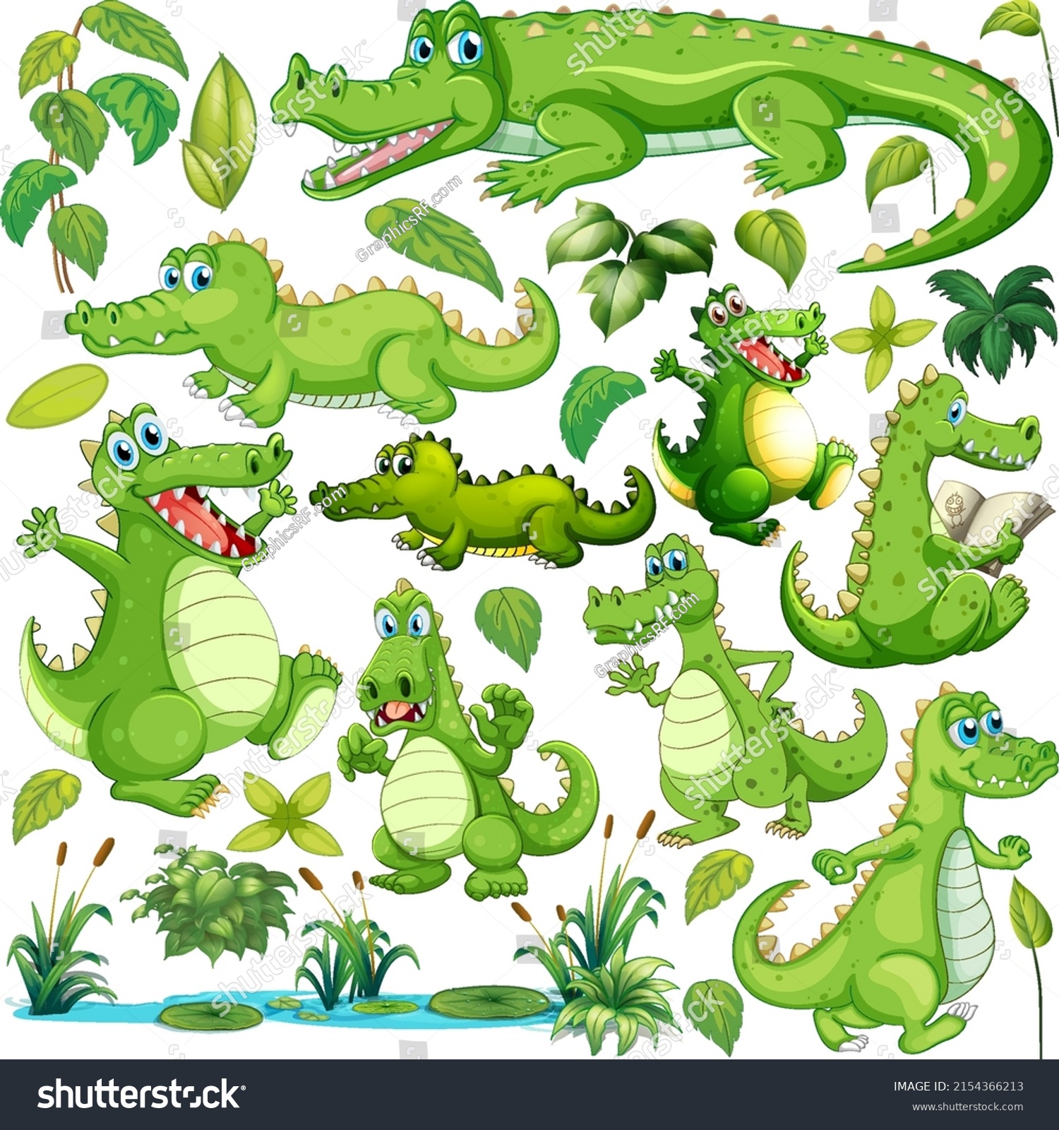 Green Crocodile Different Actions Illustration Stock Vector (Royalty ...