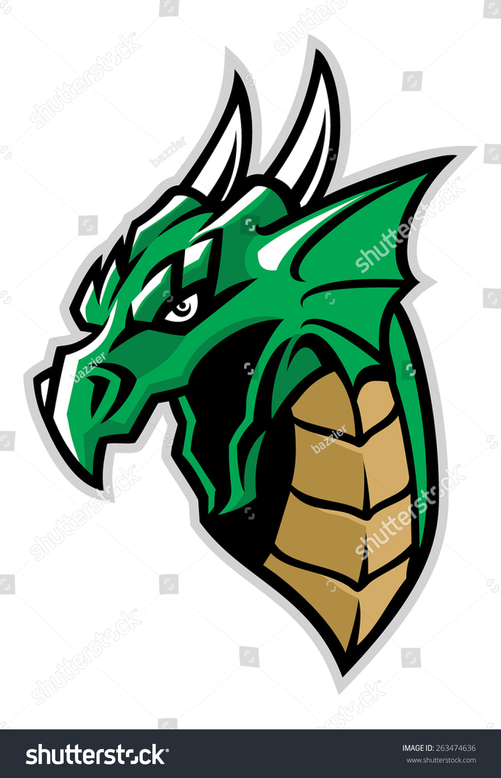 Green Dragon Head Mascot Stock Vector 263474636 - Shutterstock