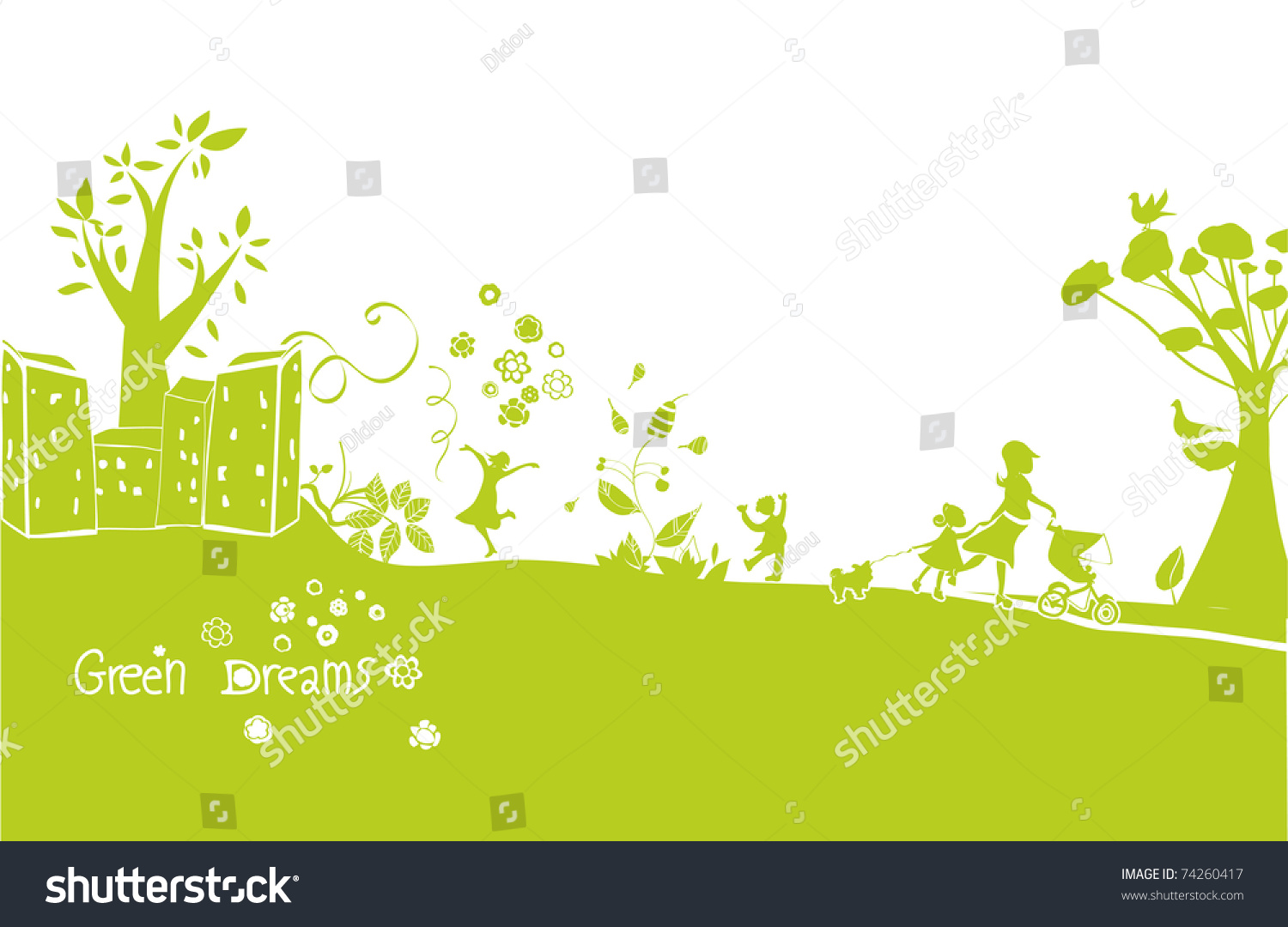 Green Dreams, A Happy Green Landscape Stock Vector Illustration ...