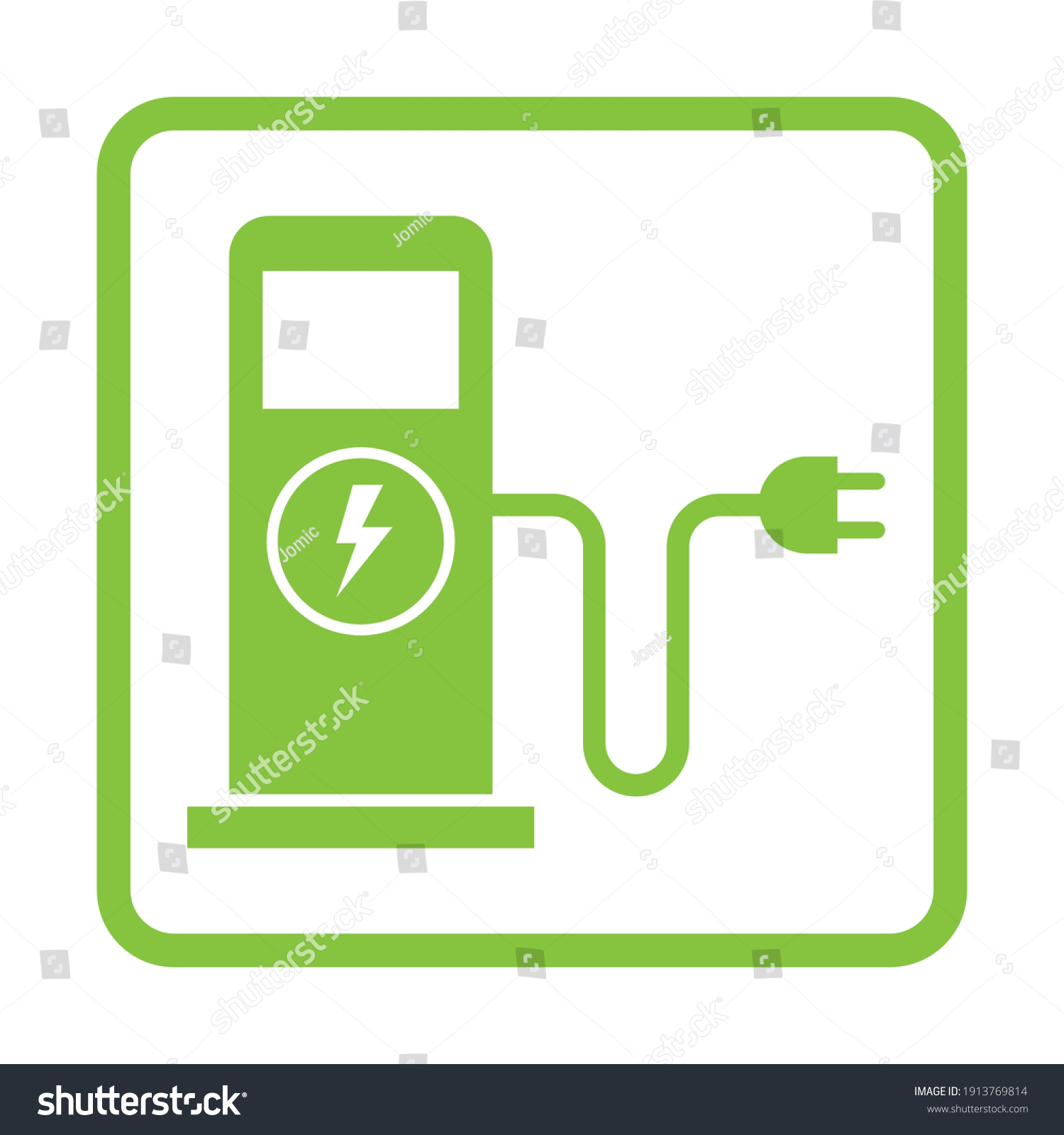 SVG of Green eco electric fuel pump icon, Charging point station for hybrid vehicles cars square sign, isolated on white background, Vector illustration svg