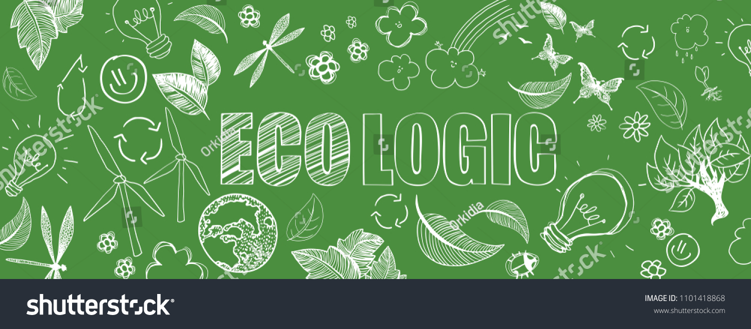 Green Ecologic Doodles Full Vector Large Stock Vector Royalty Free