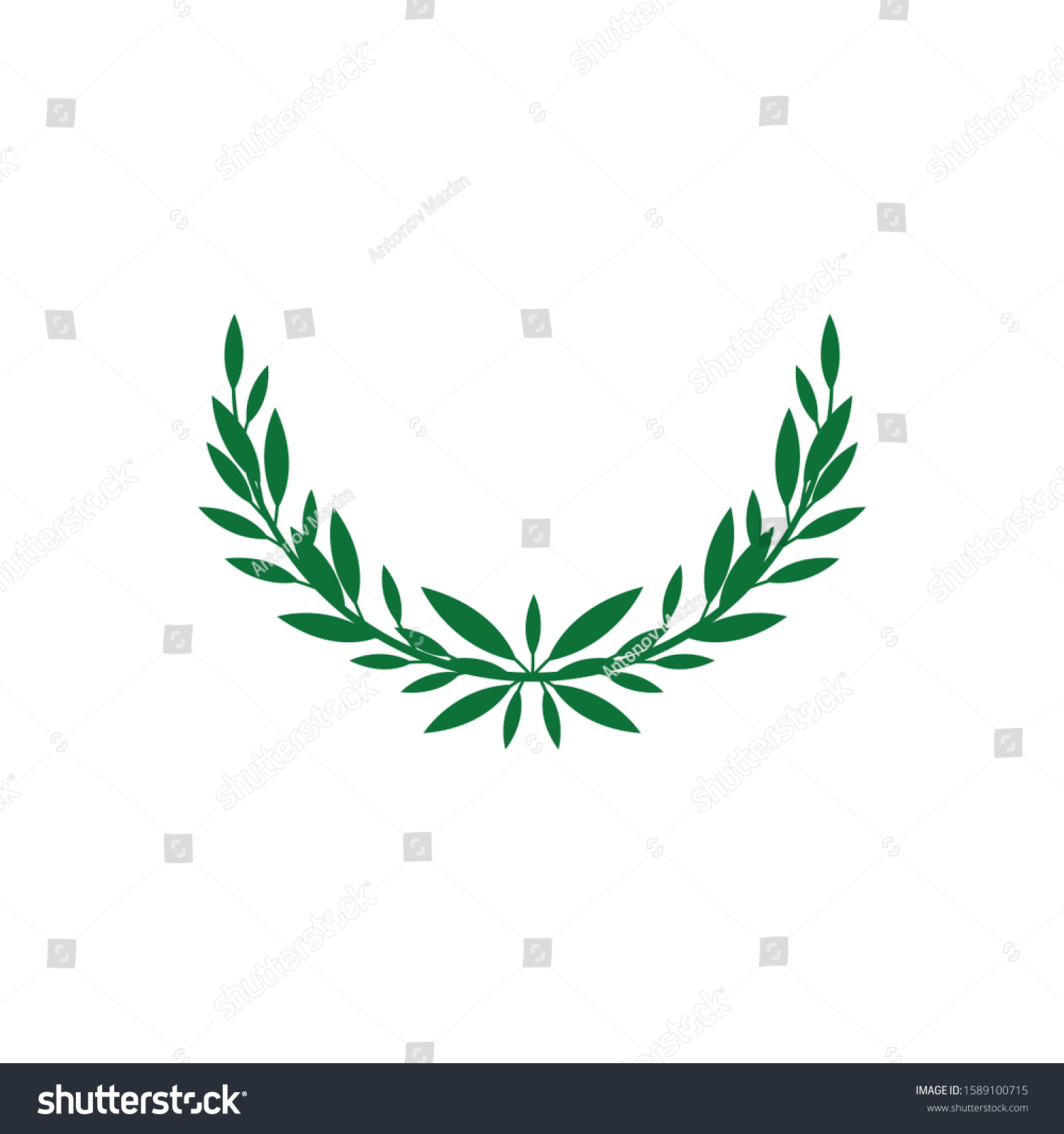 SVG of Green flat wreath icon with double branch silhouette with long leaves. Award laurel frame with half circle shape, ornate heraldic emblem isolated on white background, vector illustration. svg