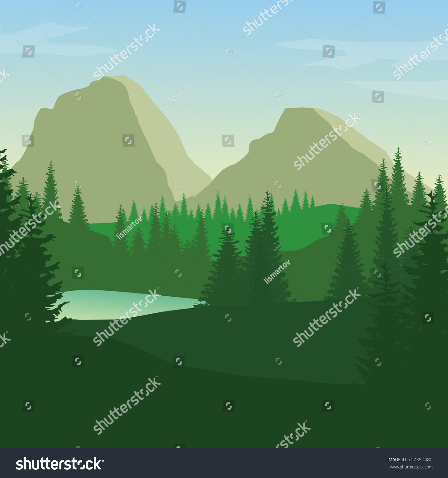 Green Forest Lake Stock Vector (Royalty Free) 707350480 | Shutterstock