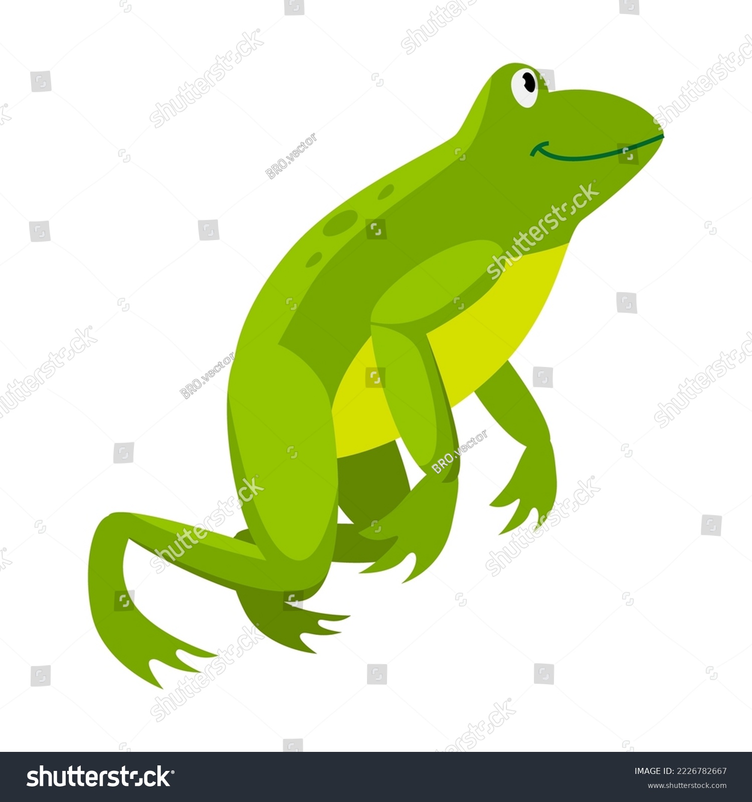 SVG of Green frog bouncing in place. Cartoon vector illustration. Leaping toad on white background. Funny water animal. Nature, movement, amphibia, reptile, fauna concept for design svg
