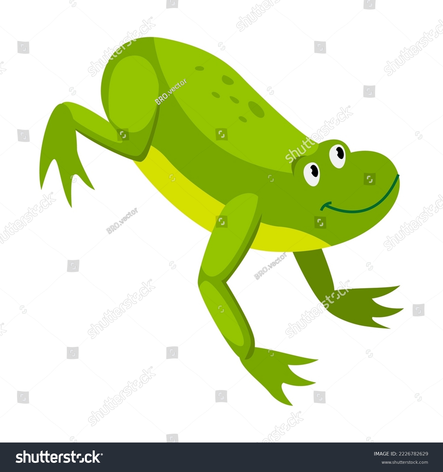 SVG of Green frog jumping. Cartoon vector illustration. Leaping toad on white background. Funny water animal. Nature, movement, amphibia, reptile, fauna concept for design svg