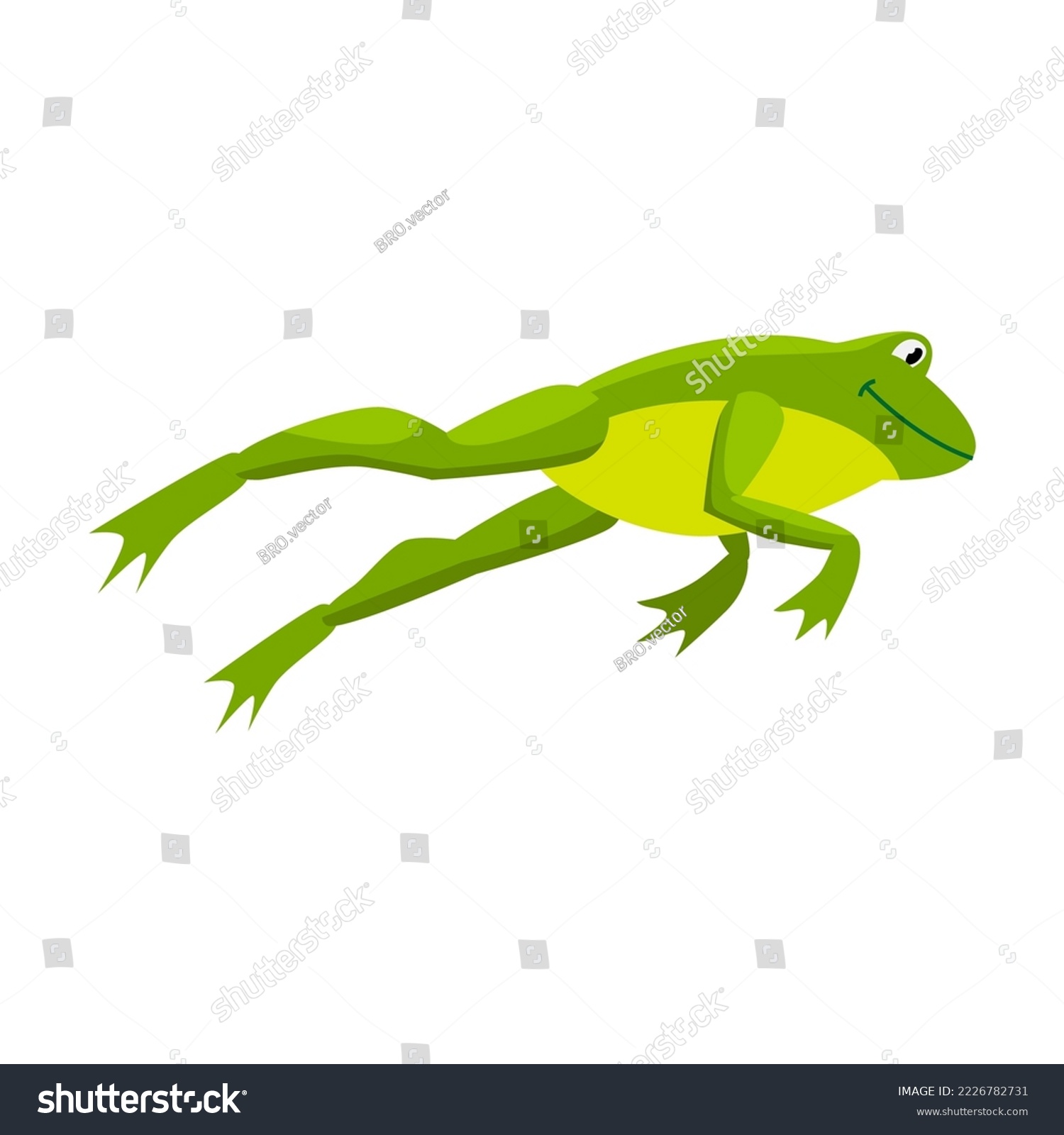 SVG of Green frog jumping for prey. Cartoon vector illustration. Leaping toad on white background. Funny water animal. Nature, movement, amphibia, reptile, fauna concept for design svg