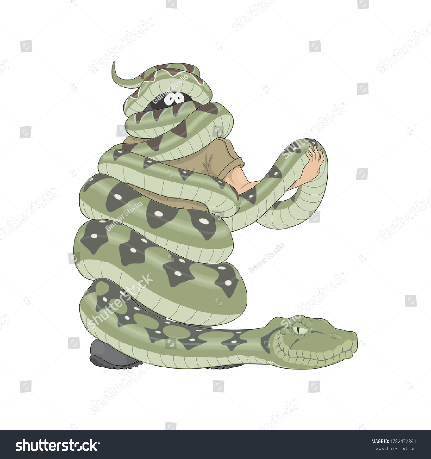 Green Giant Python Wrapped Around Humans Stock Vector (Royalty Free ...