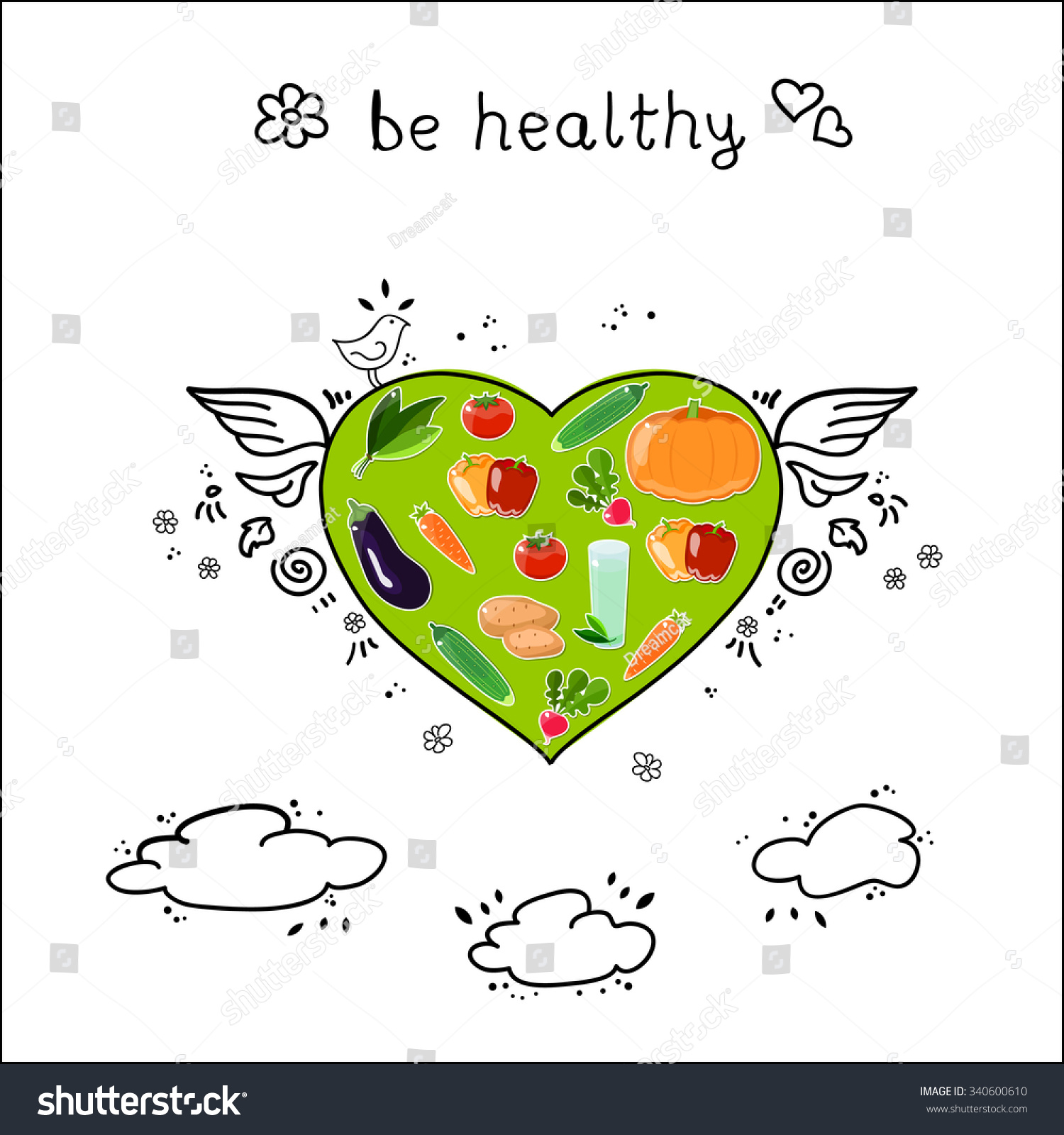 Green Heart Shape Made Vegetables Handdrawn Stock Vector Royalty Free