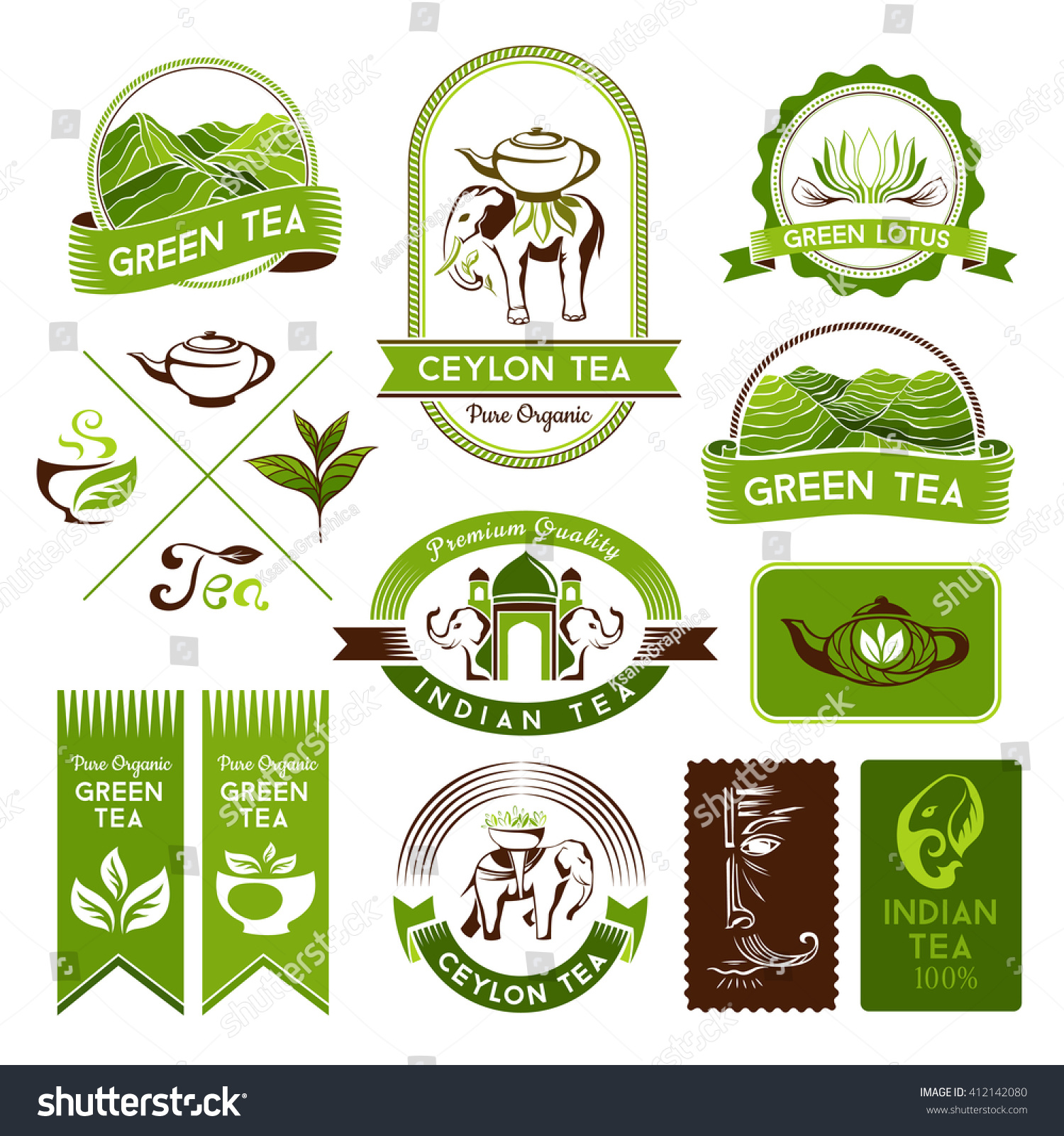Green Indian Ceylon Black Tea Labels Stock Vector Royalty Free 412142080