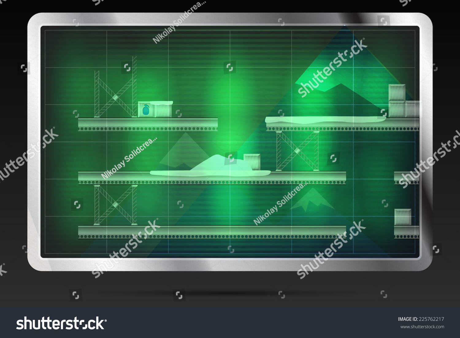 Vektor Stok Green Interlaced Computer Screen Retro Arcade (Tanpa ...