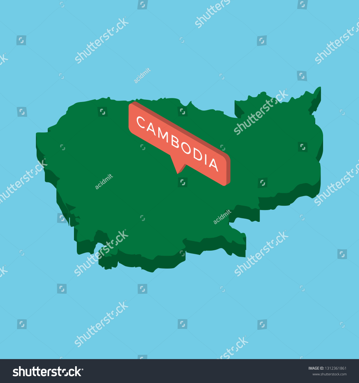 Concept Map Of Cambodia Green Isometric Map Country Cambodia Pointer Stock Vector (Royalty Free)  1312361861 | Shutterstock