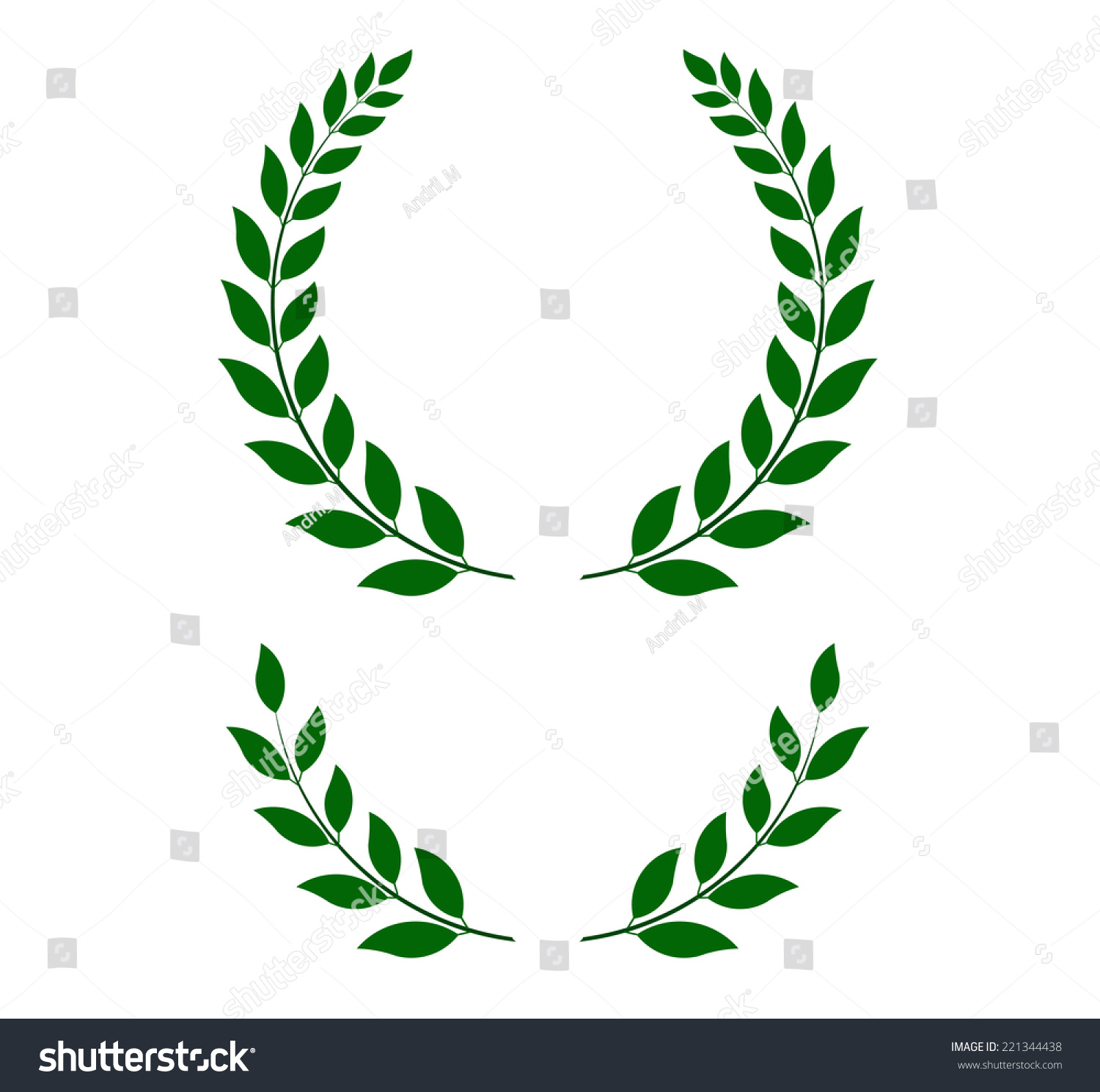 SVG of green laurel wreaths -  round and half for main emblem and bottom. Vector format, fully editable, you can change form and color. svg