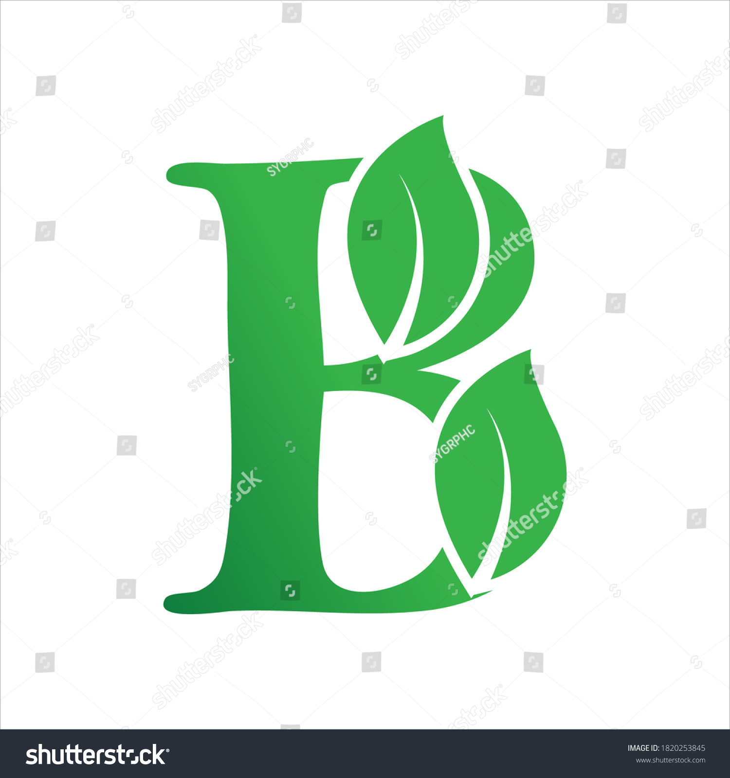 Green Leaf Letter B Monogram Logo Stock Vector (Royalty Free) 1820253845