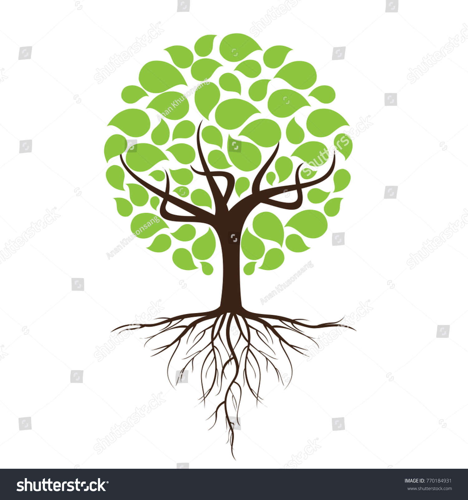 SVG of Green leaf tree with roots With trees isolated from white background. svg