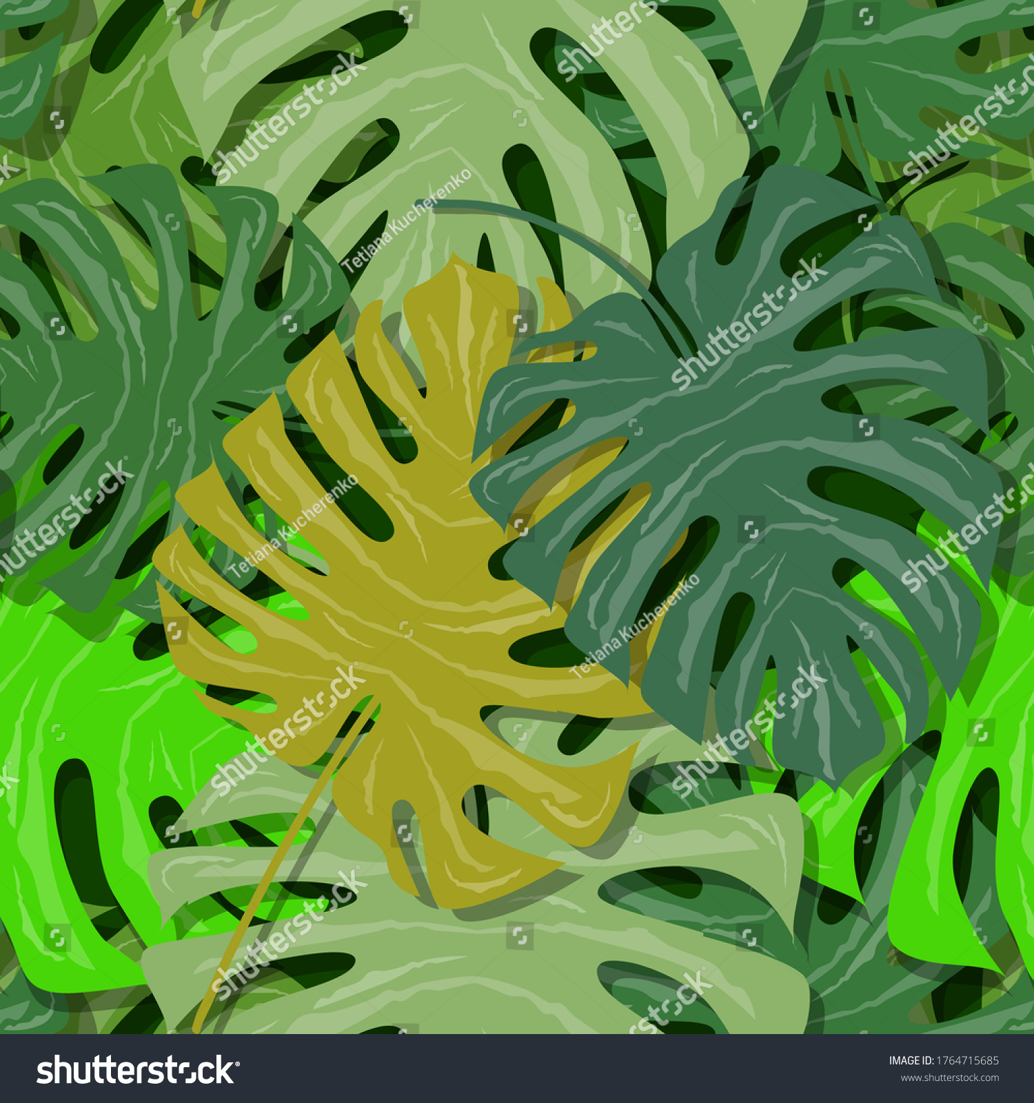 Green Leaves Monstera Overlapping Each Other Stock Vector Royalty Free 1764715685 Shutterstock