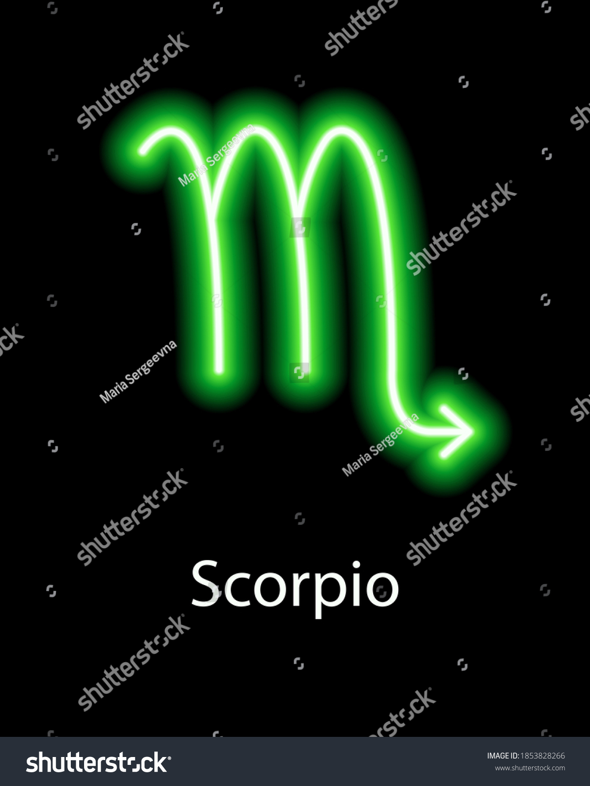 Green Neon Zodiac Sign Scorpio Caption Stock Vector (Royalty Free ...