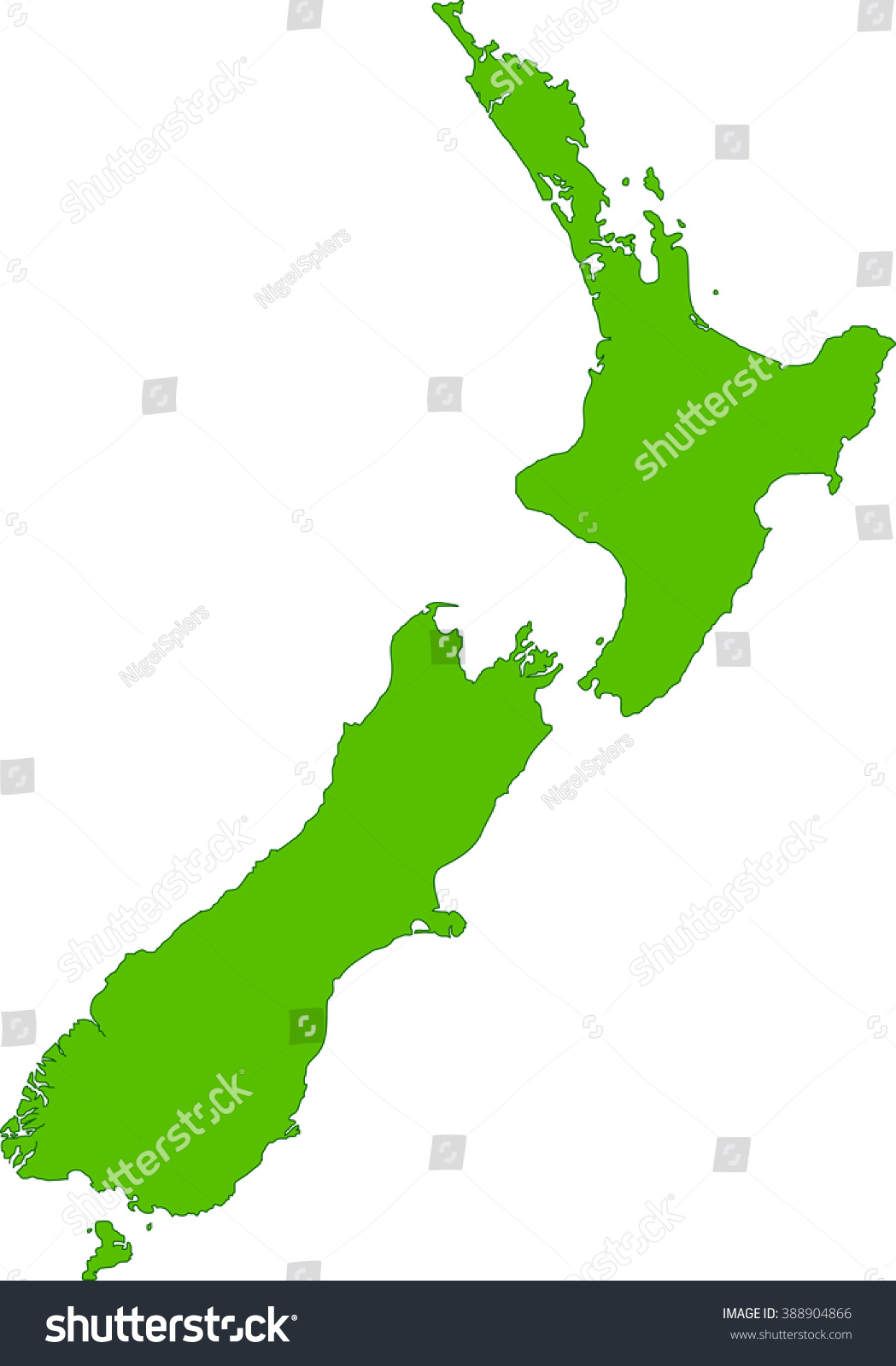 白い背景に緑のニュージーランドの地図イラスト のベクター画像素材 ロイヤリティフリー