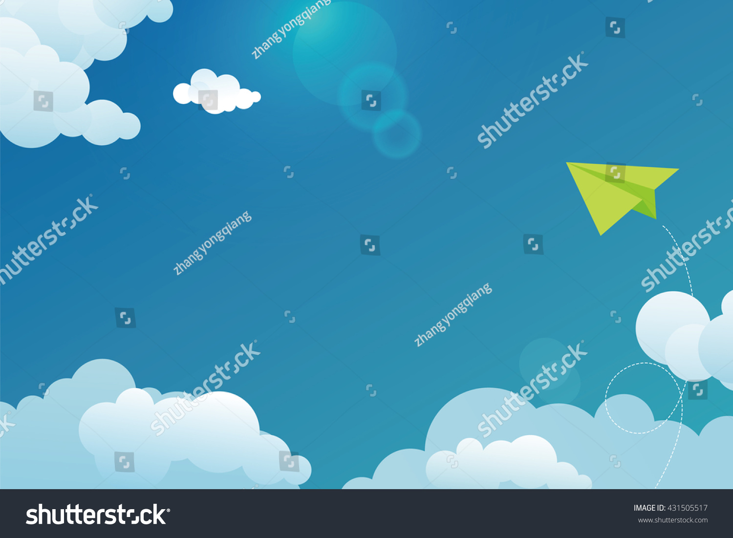 Green Paper Airplane Sky Clouds Stock Vector (Royalty Free) 431505517