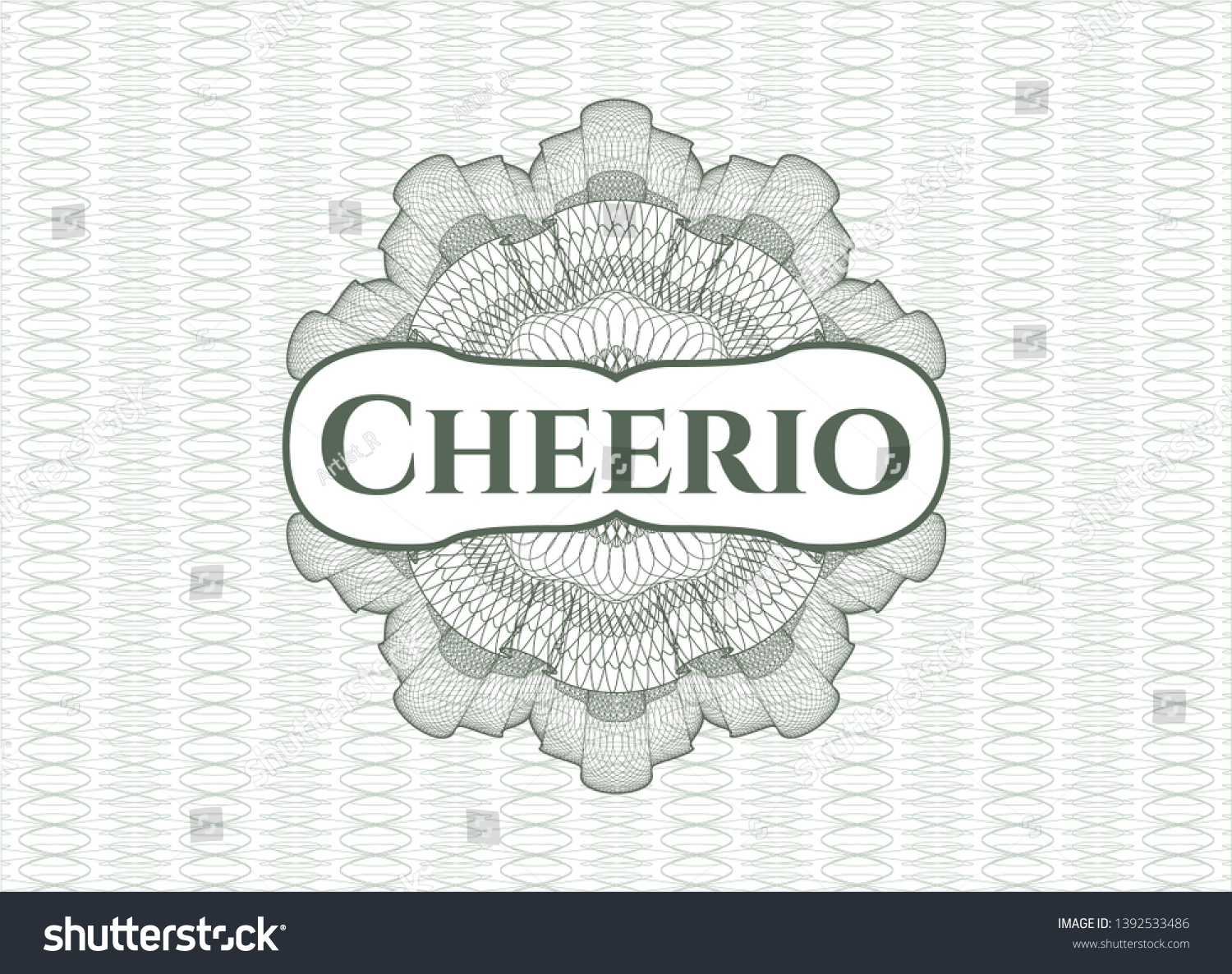 SVG of Green passport money style rosette with text Cheerio inside svg