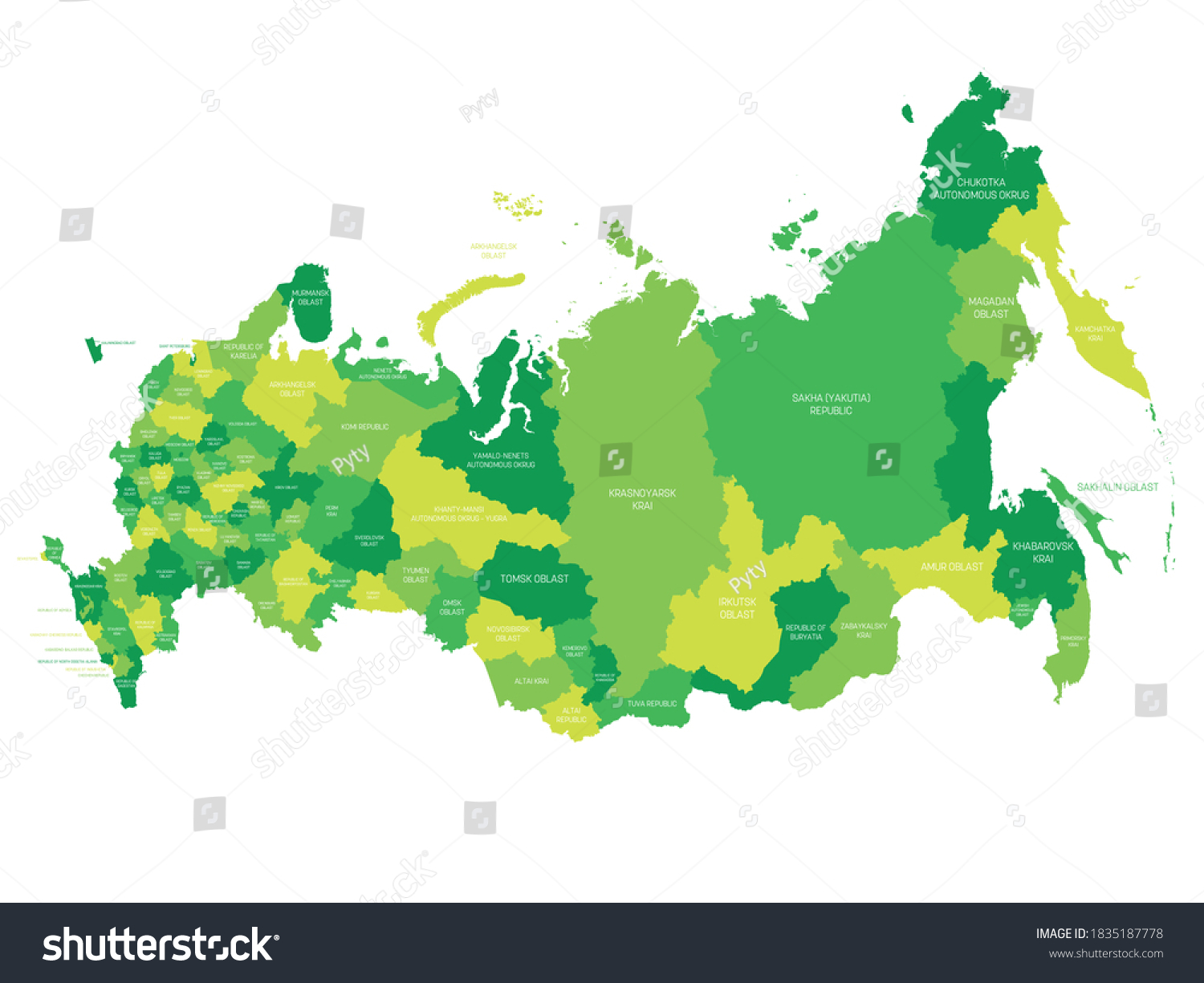 Green Political Map Russia Russian Federation Vector Có Sẵn Miễn Phí