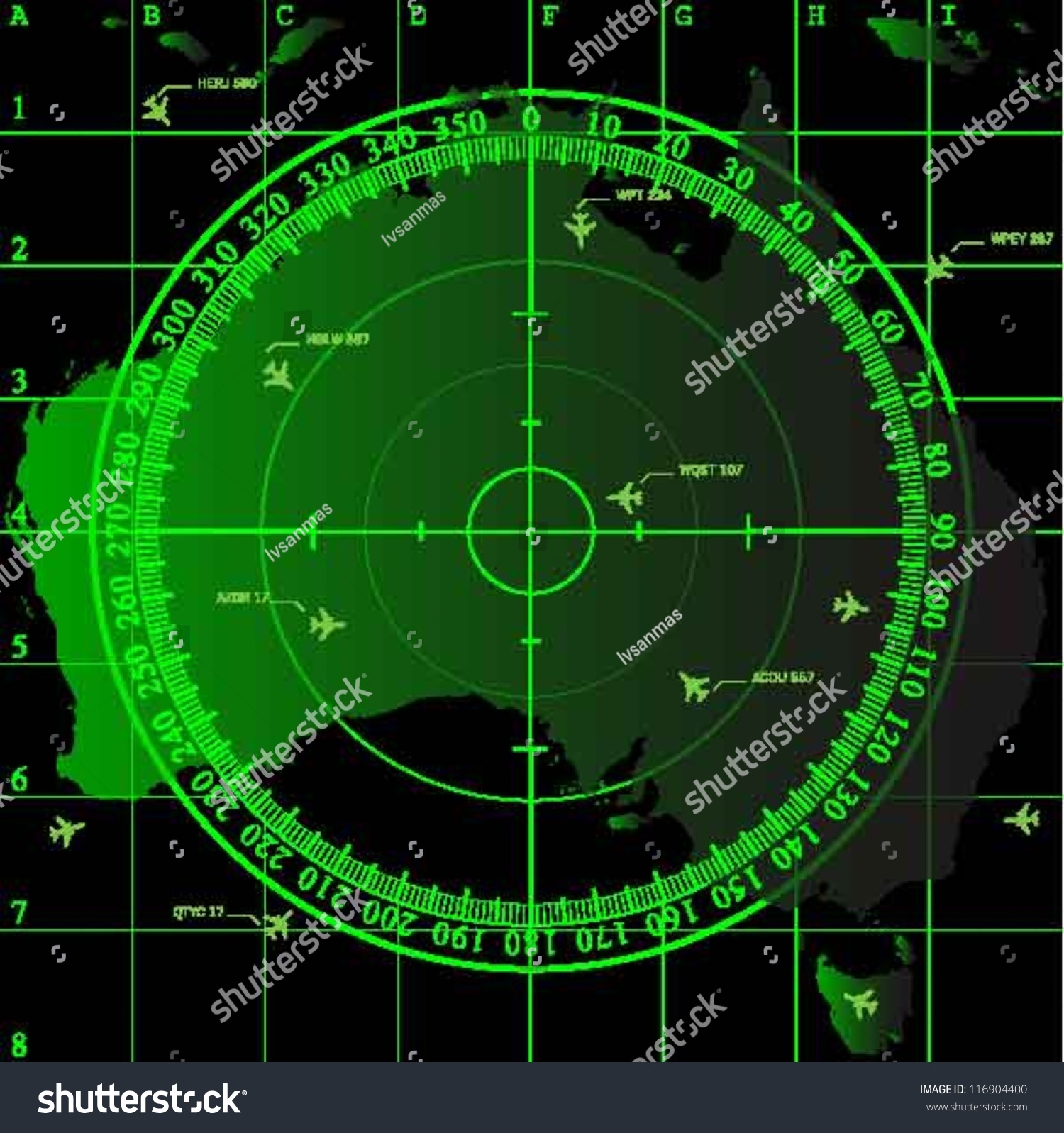 Green Radar Screen Over Square Grid Stock Vector 116904400 - Shutterstock