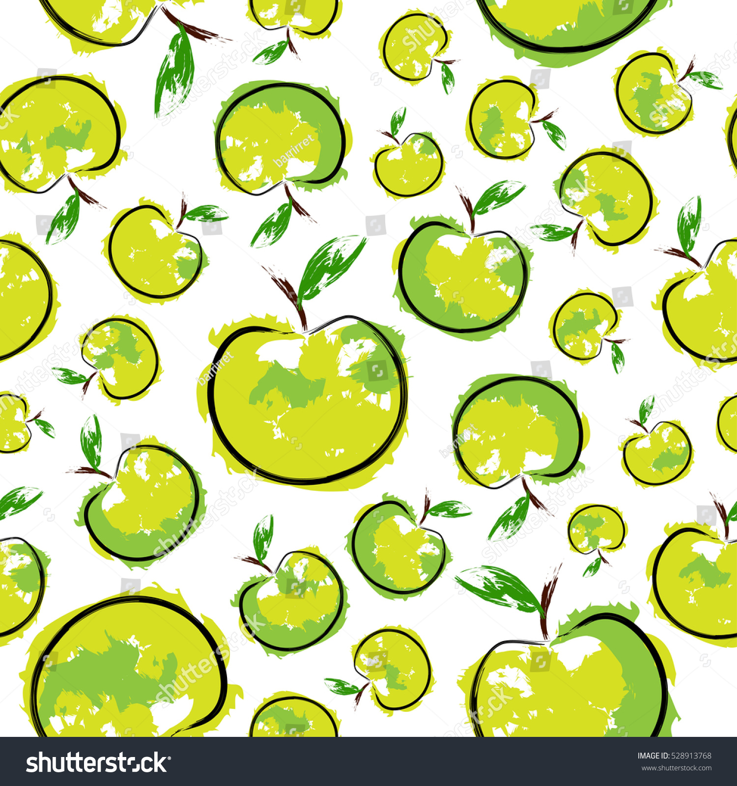 Green Sketch Bright Apple Seamless Pattern Stock Vector 528913768 ...