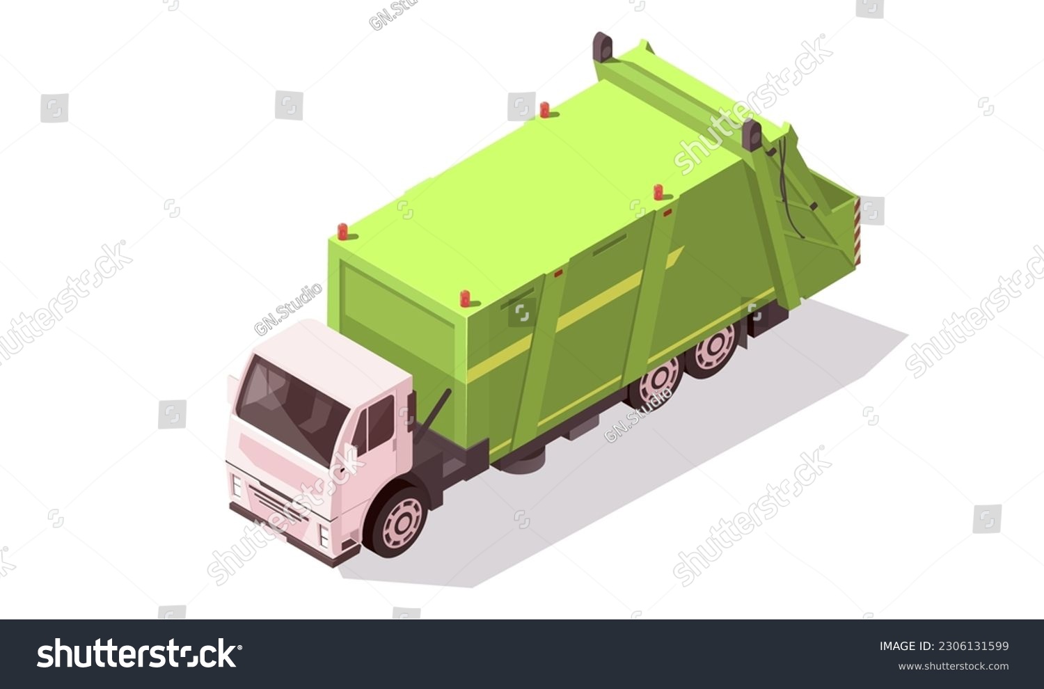 SVG of Green truck dumpster. Garbage recycling and utilization container vehicle. City waste recycling concept with garbage truck. Urban utility transport. Municipal cleaning service. Vector illustration svg