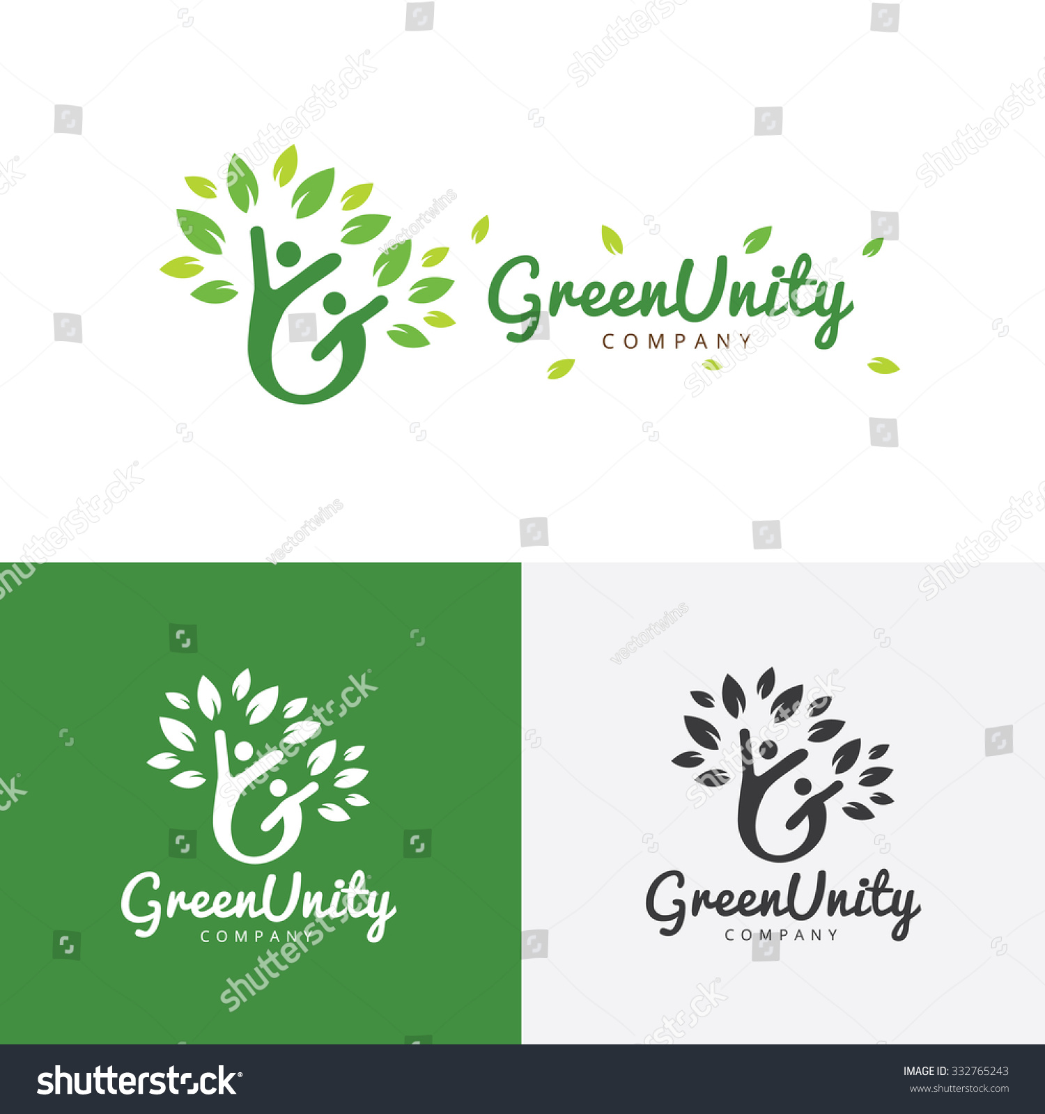 Green Unity Logoecogreenpeople Logocommunication Logofamily Logovector стоковое векторное Unity Logo Communication Logo