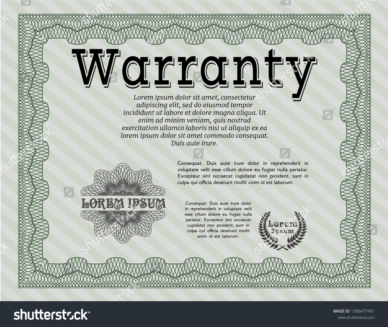 Green Warranty Certificate Template Retro Design Stock Vector (Royalty ...