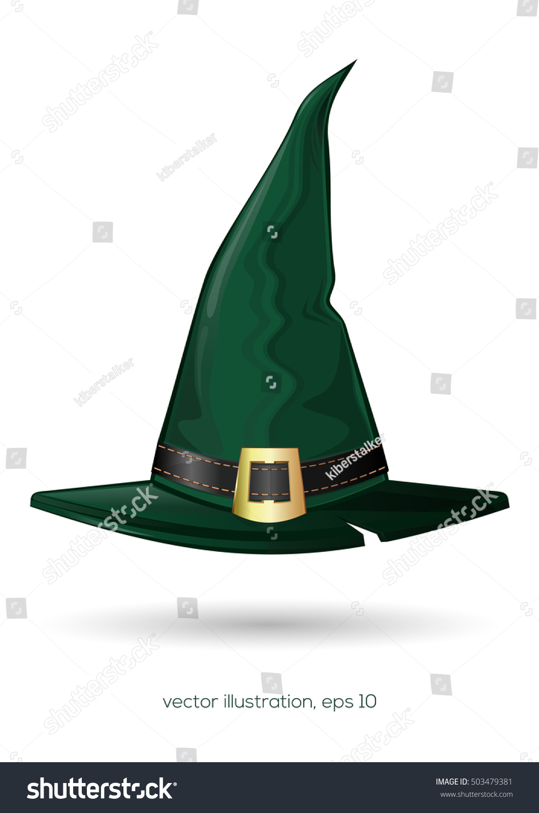 Green Witch Hat Headdress Halloween Symbol Stock Vector (Royalty Free ...