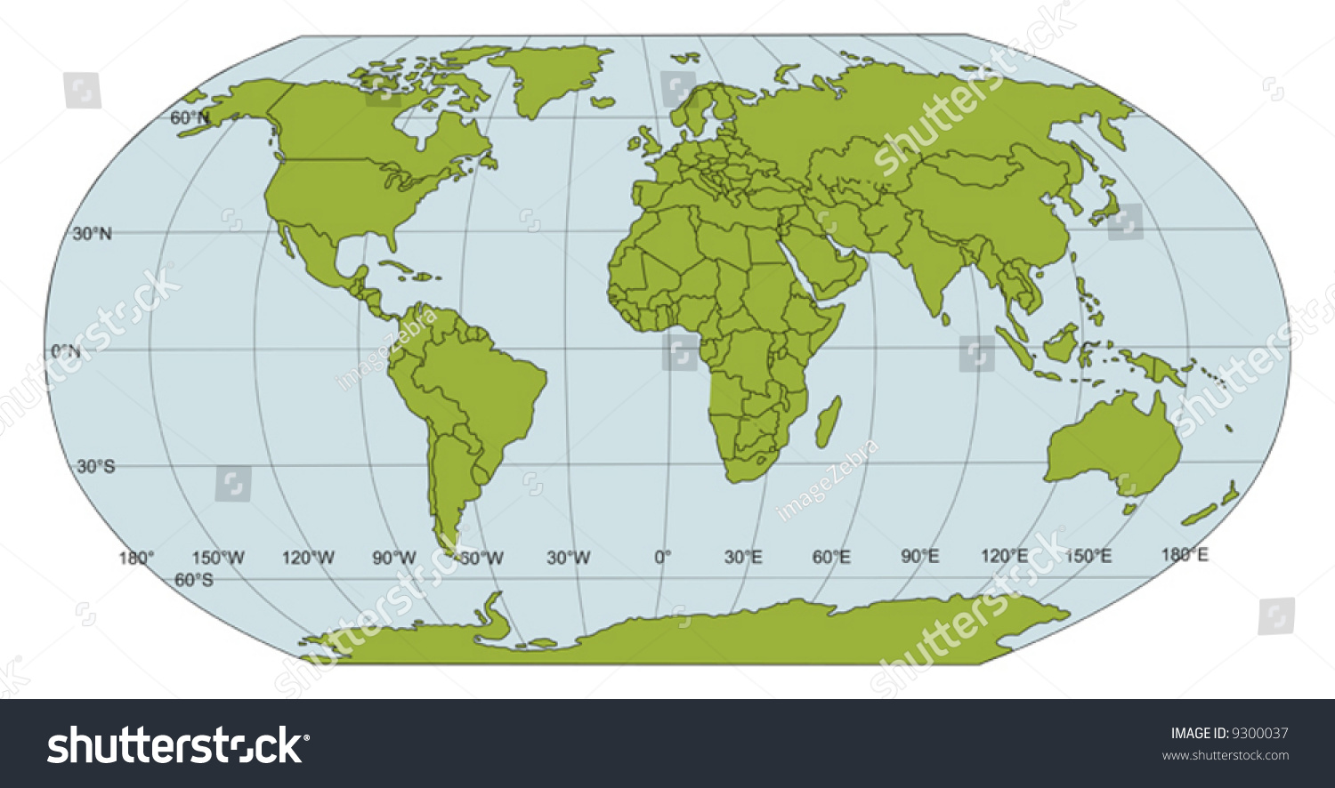 Green World Political Map On Blue Stock Vector (Royalty Free) 9300037