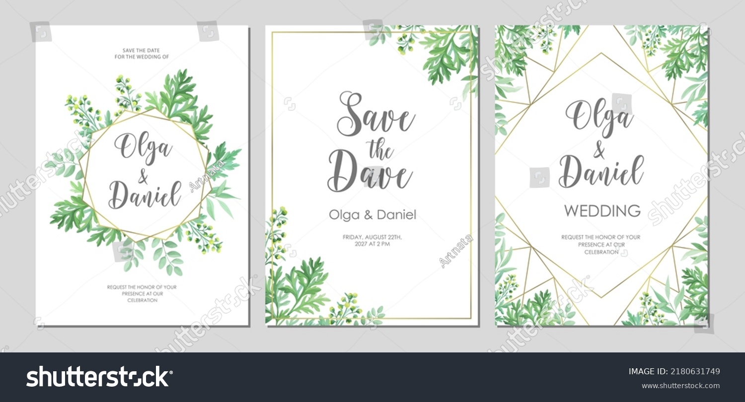 Greenery Wedding Invitation Template Invite Card Stock Vector (Royalty ...