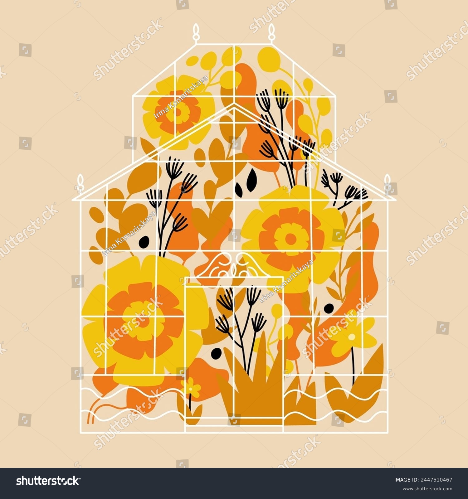 SVG of Greenhouse and flowers. Garden with flowers and glasshouse. Botanical Garden svg
