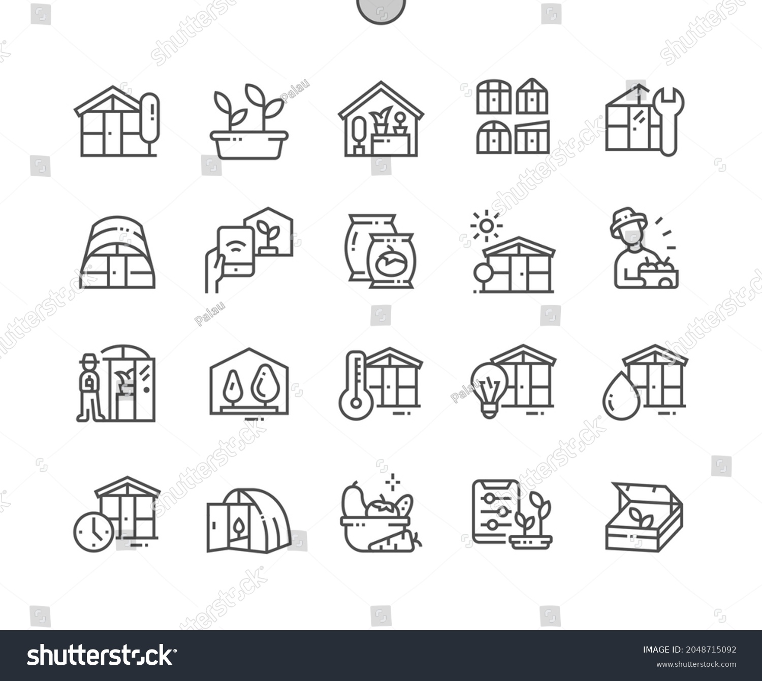 SVG of Greenhouse. Farmer and harvest. Smart greenhouse. Gardening and agricultural. Pixel Perfect Vector Thin Line Icons. Simple Minimal Pictogram svg