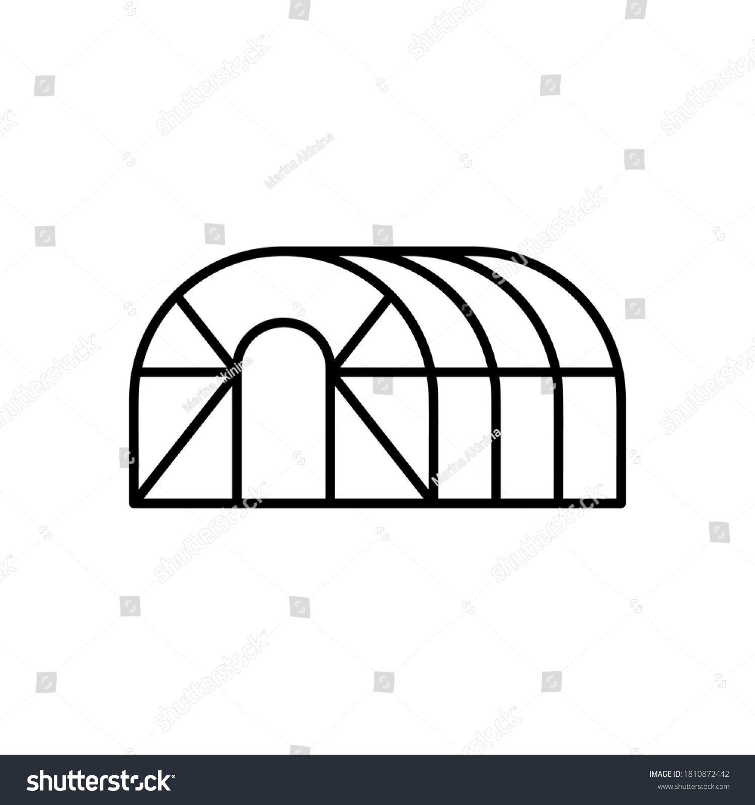 SVG of Greenhouse hemisphere. Linear icon of frame glasshouse for gardening, agriculture. Black simple illustration of oval conservatory. Contour isolated vector emblem on white background svg