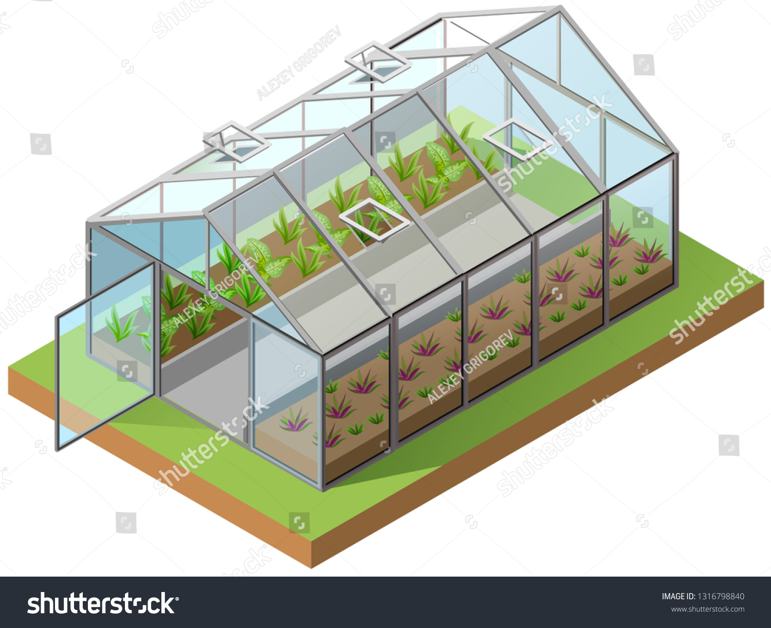 SVG of Greenhouse isometric 3d icon. Growing seedlings in glasshouse. Isolated on white vector illustration svg