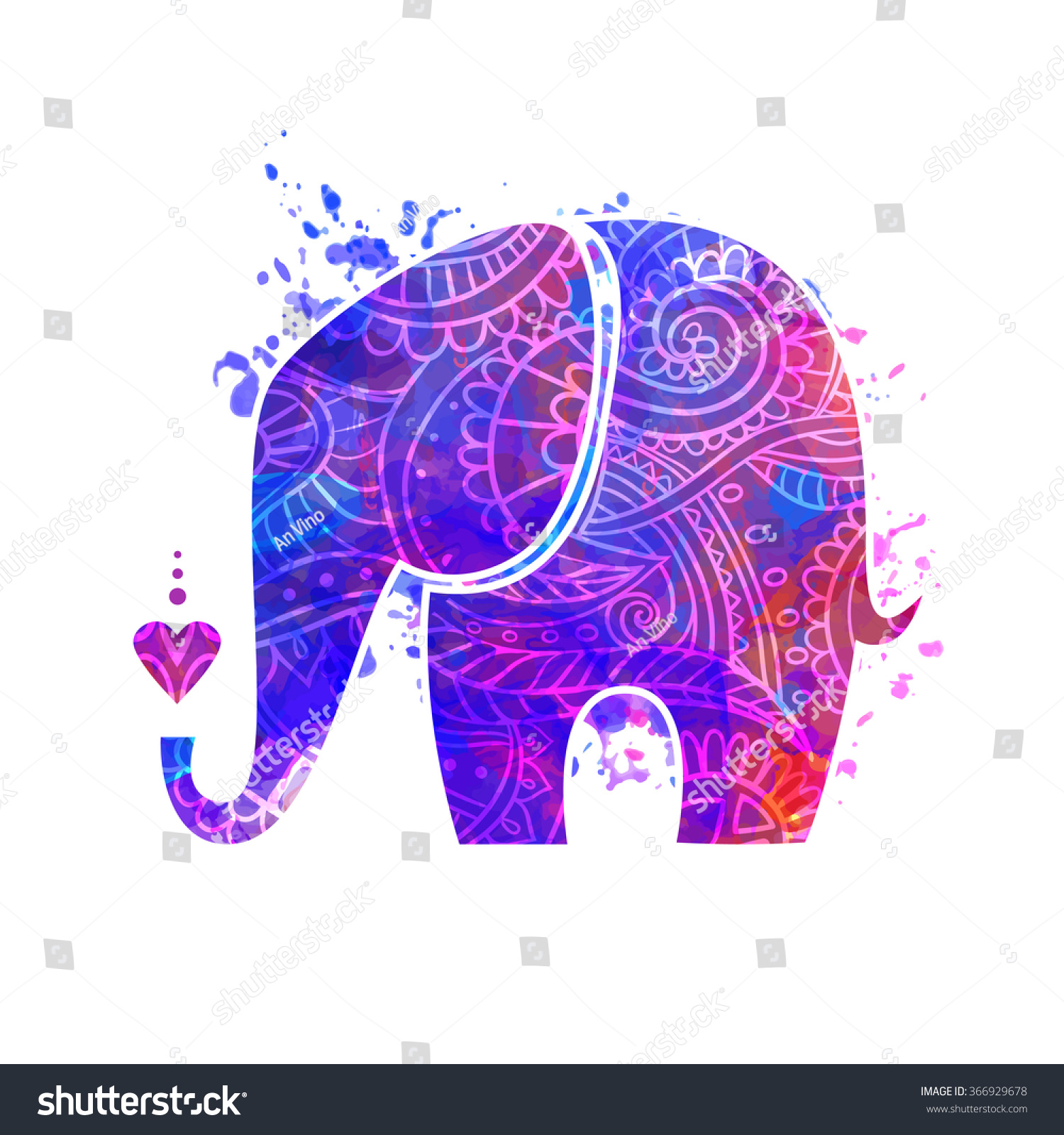 SVG of Greeting Beautiful card with Elephant. Frame of animal made in vector. Elephant Illustration for design, pattern, textiles. Hand drawn map with Elephant. svg