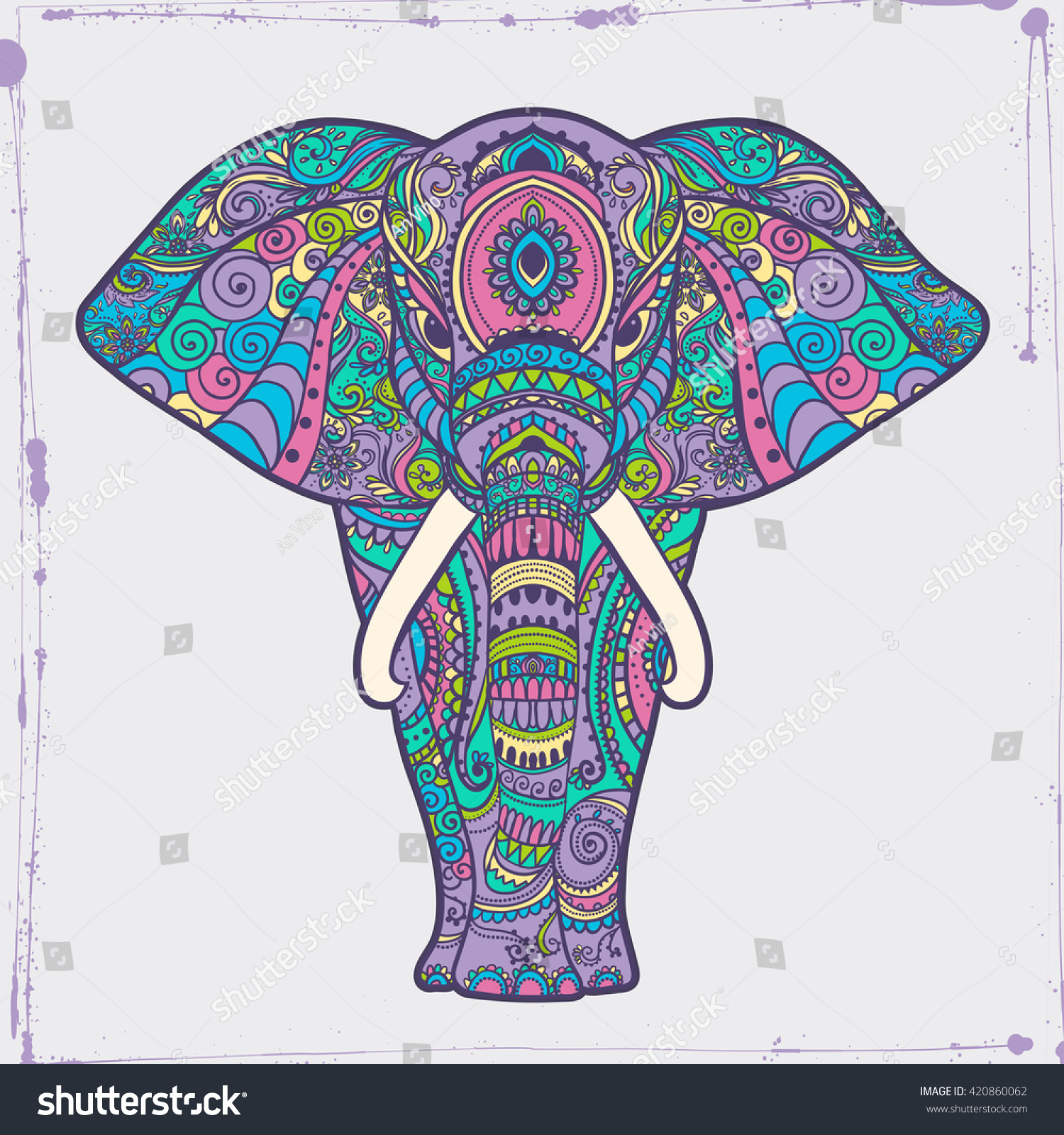 SVG of Greeting Beautiful card with Elephant Frame of animal made in vector Illustration for design pattern textiles Hand drawn map with Elephant Bright print on t-shirt cup canvas and other object svg