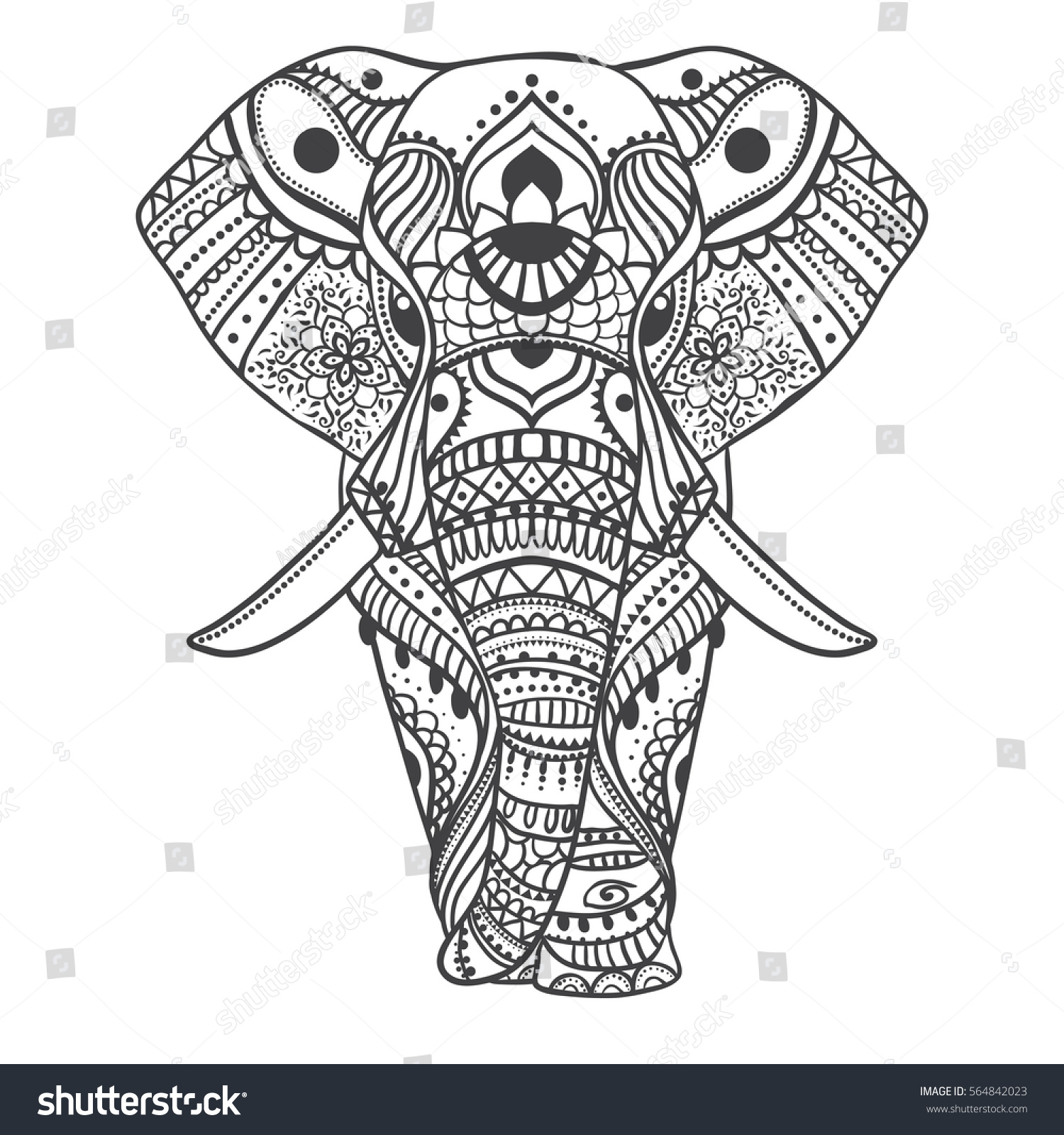SVG of Greeting Beautiful card with Elephant. Frame of animal made in vector. Illustration for design, pattern, textiles. Hand drawn map with Elephant and mandala. Use for children clothes, pajamas svg