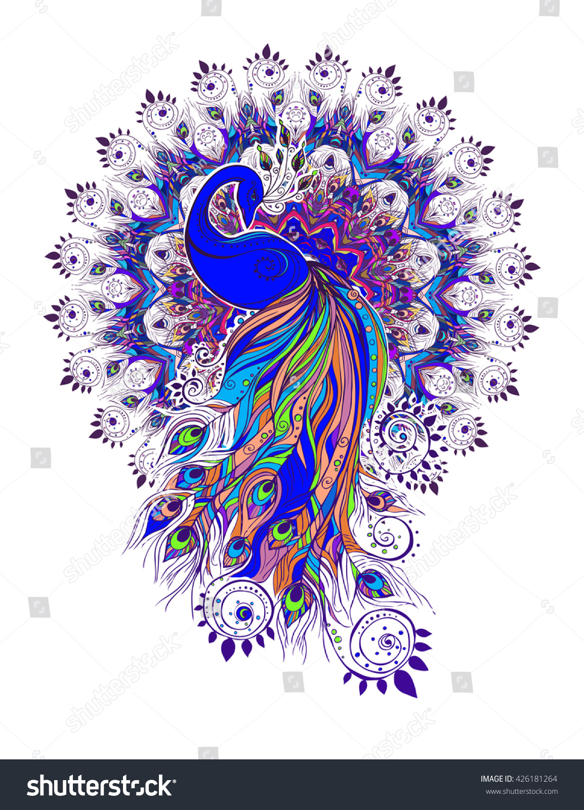 Greeting Beautiful Card Peacock Frame Peacock Stock Vector (Royalty ...