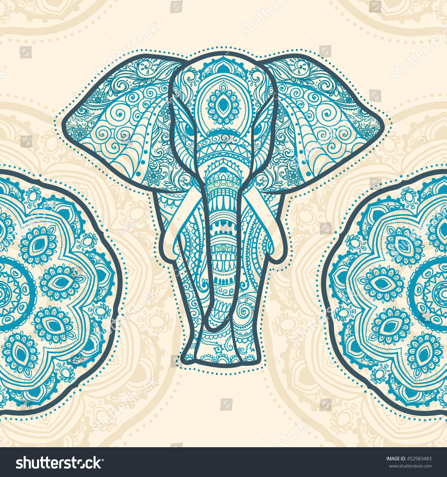 SVG of Greeting Beautiful pattern with Elephant. Pattern of animal made in vector. The pattern in ethnic style, elephant and decorations. Hand drawn with mandala svg