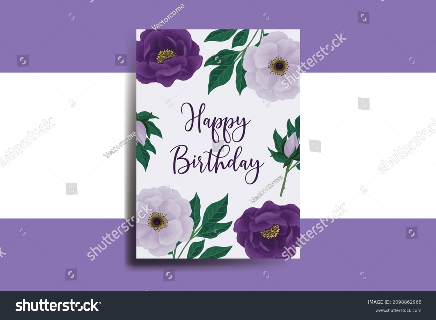 SVG of Greeting card birthday card Digital watercolor hand drawn Purple Peony Flower Design Template svg