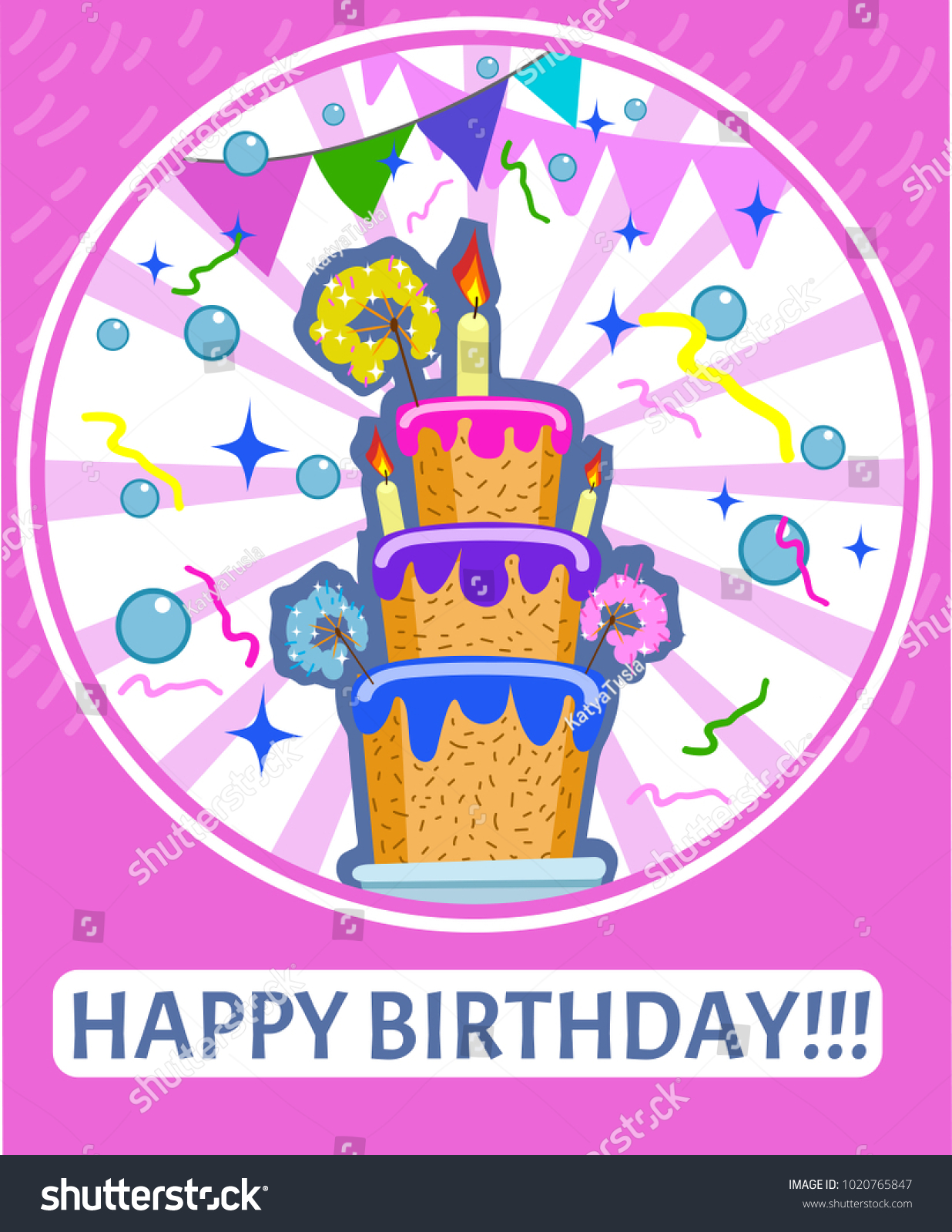 Greeting Card Cake By Birthday Pink Stock Vector (Royalty Free) 1020765847